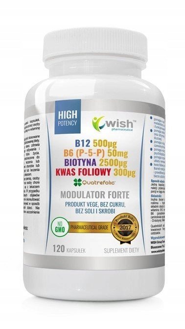 Wish MODULATOR FORTE Vitamin B12 B9 B7 B6 FOLIAN P-5-P 120 capsules