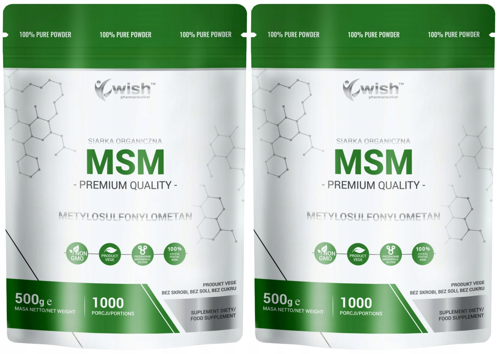Wish MSM 500 g powder Anti-inflammatory Acne Skin Muscles Joints 2 pieces