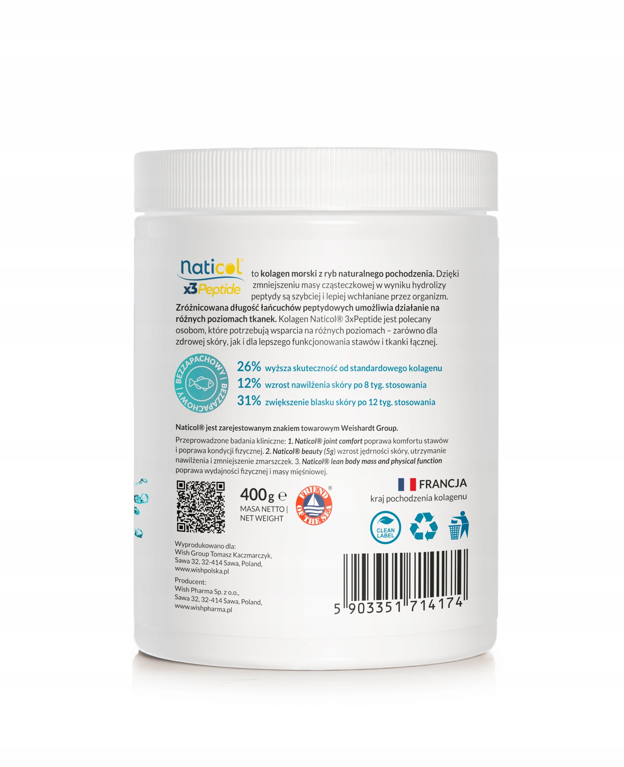 Wish Marine COLLAGEN 3 Drinking Peptides 10000mg Hair Joints HA MSM WitC 400g Manufacturer code 5903351714174