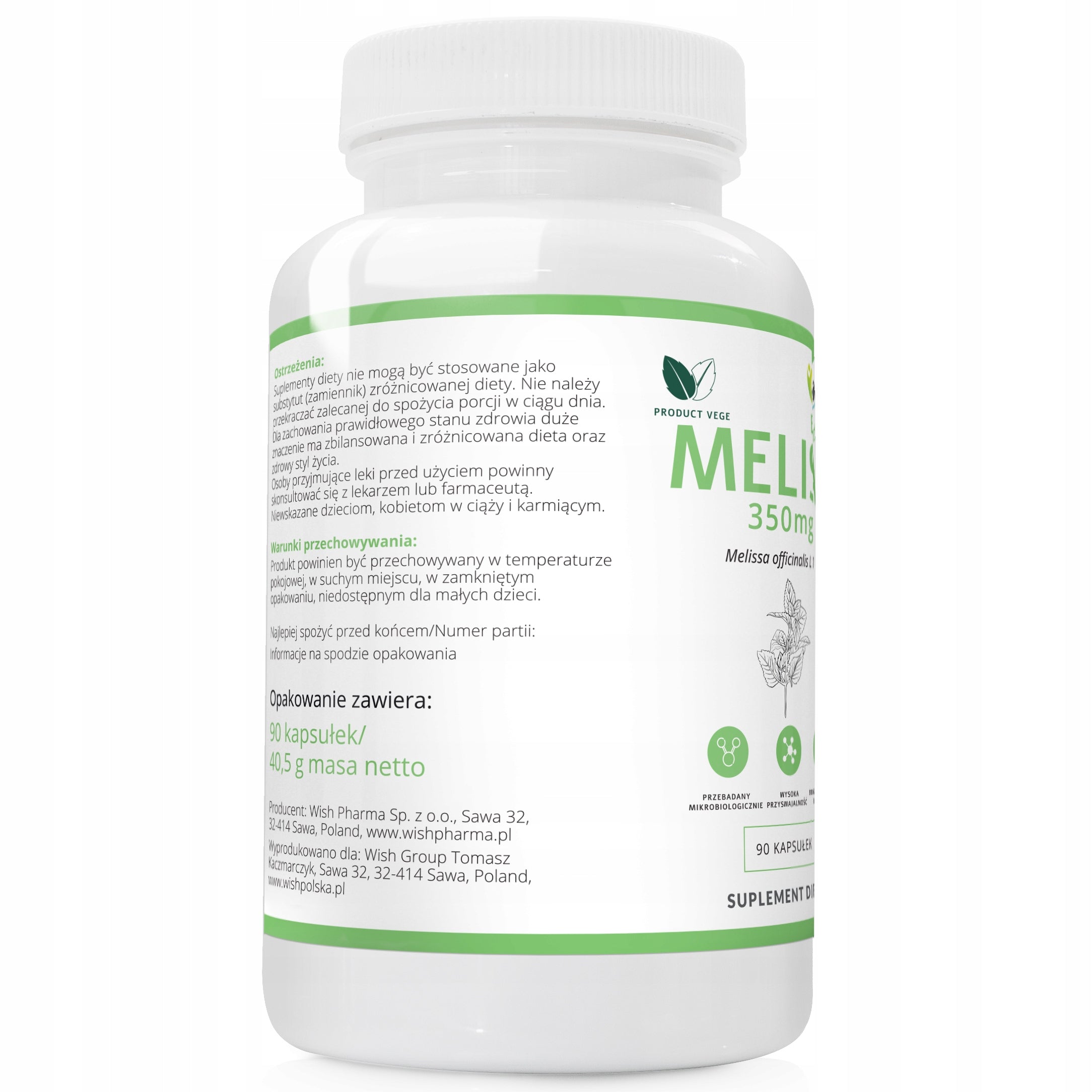 Wish Melissa 350mg Stress Healthy Sleep Nerves 90 capsules Manufacturer code 5903351713382