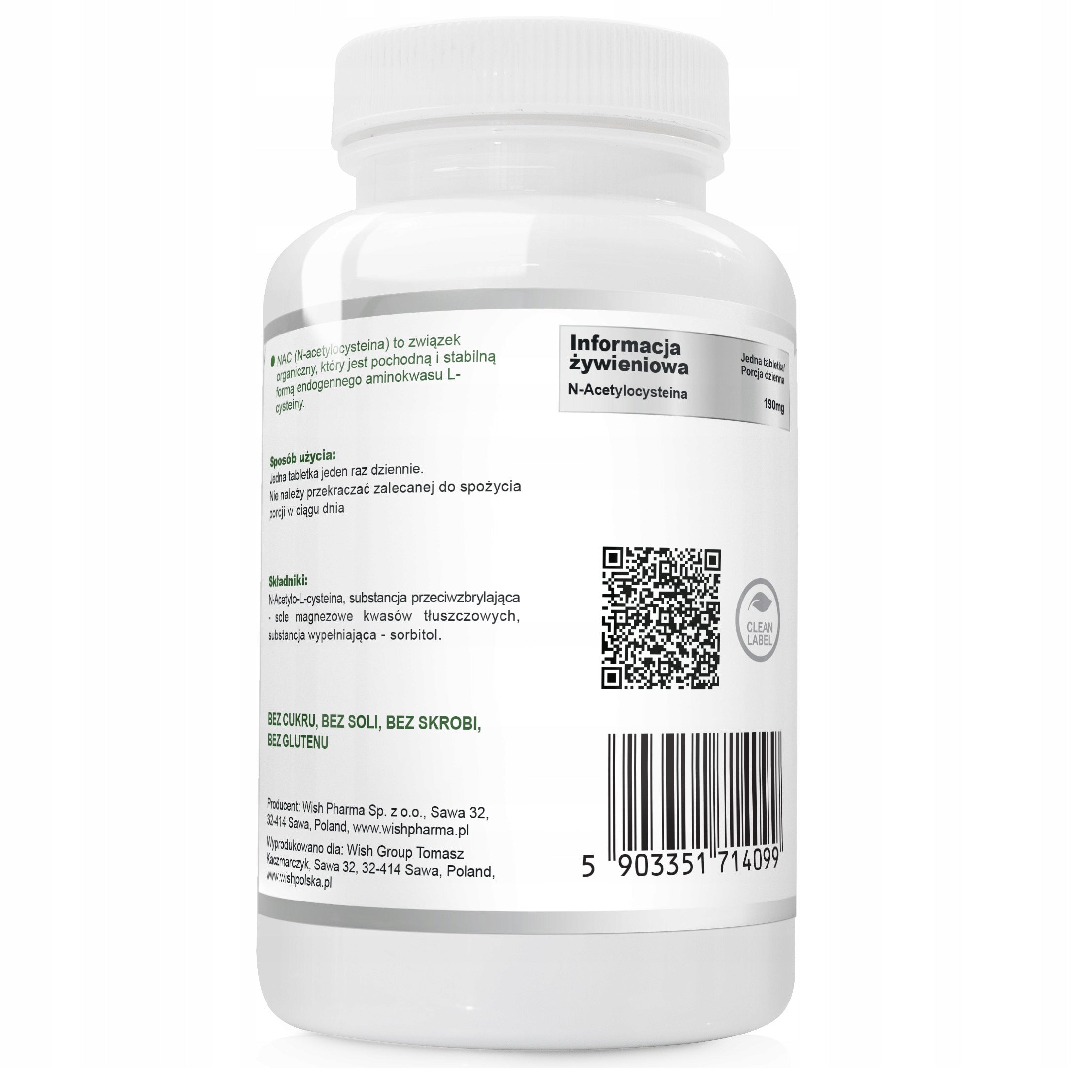 Wish NAC N-acetylcysteine 190mg 120tablets Manufacturer code 5903351714099