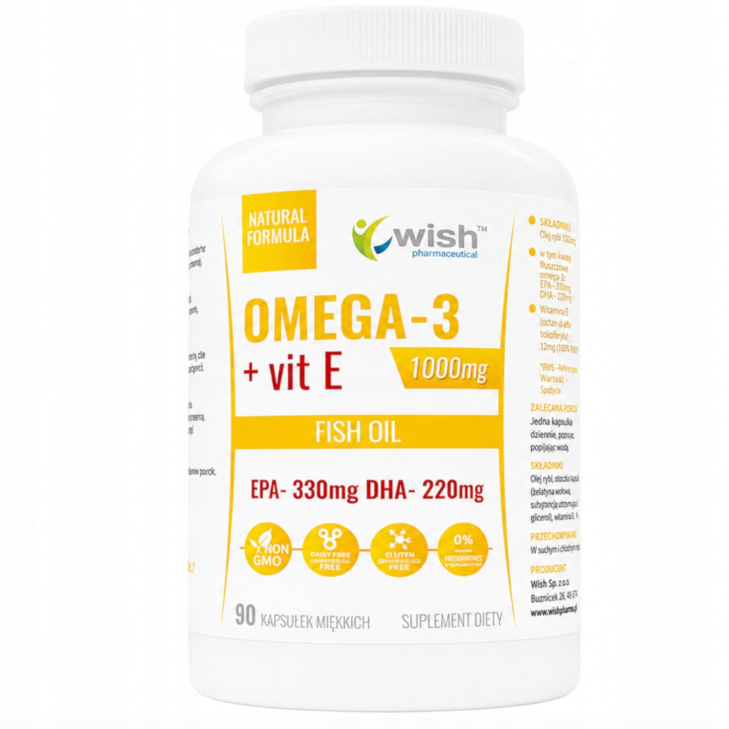 Wish Omega-3 Acids + Vitamin E 1000 mg fish oil EPA DHA 90 capsules