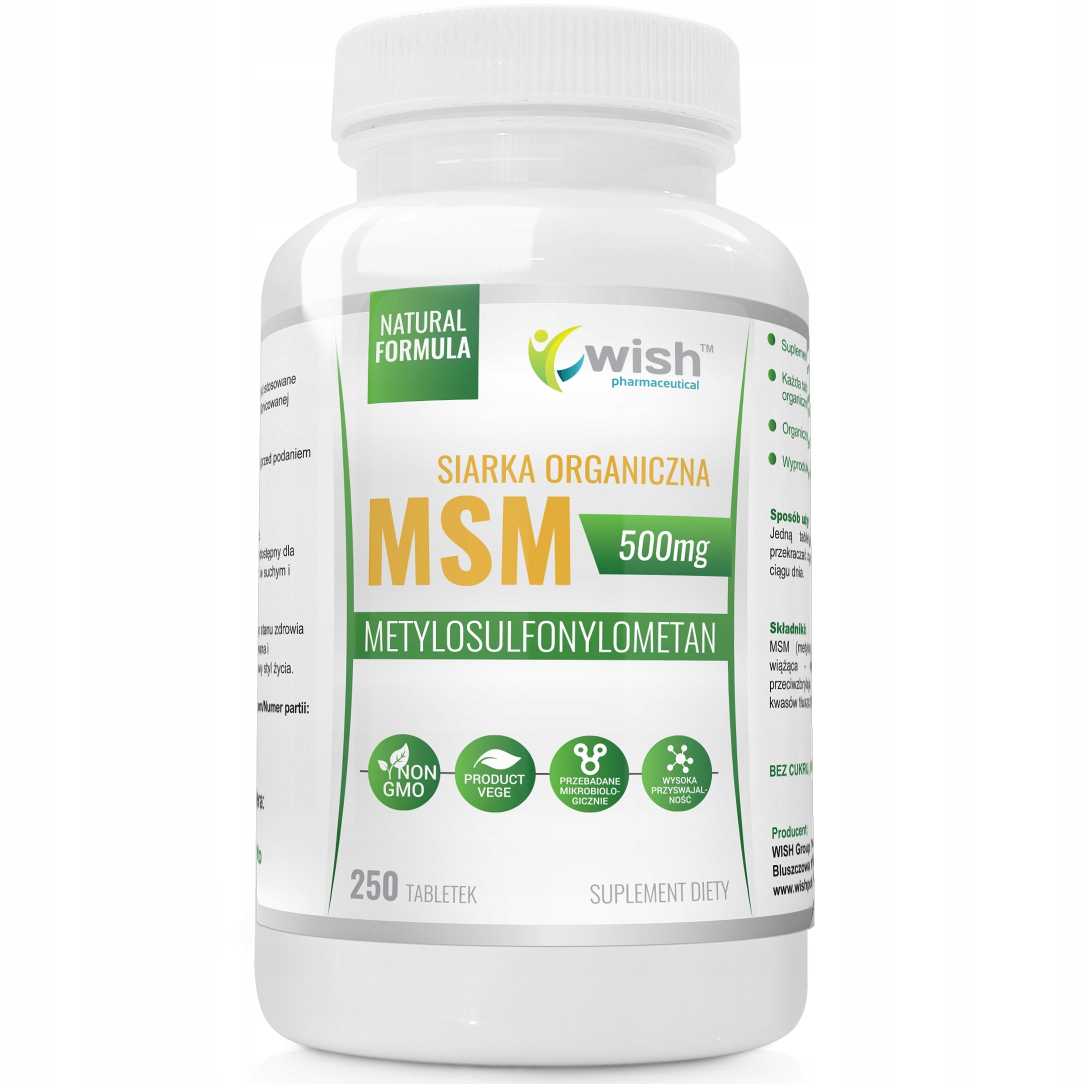 Wish Organic Sulfur MSM 500mg 250 Tablets