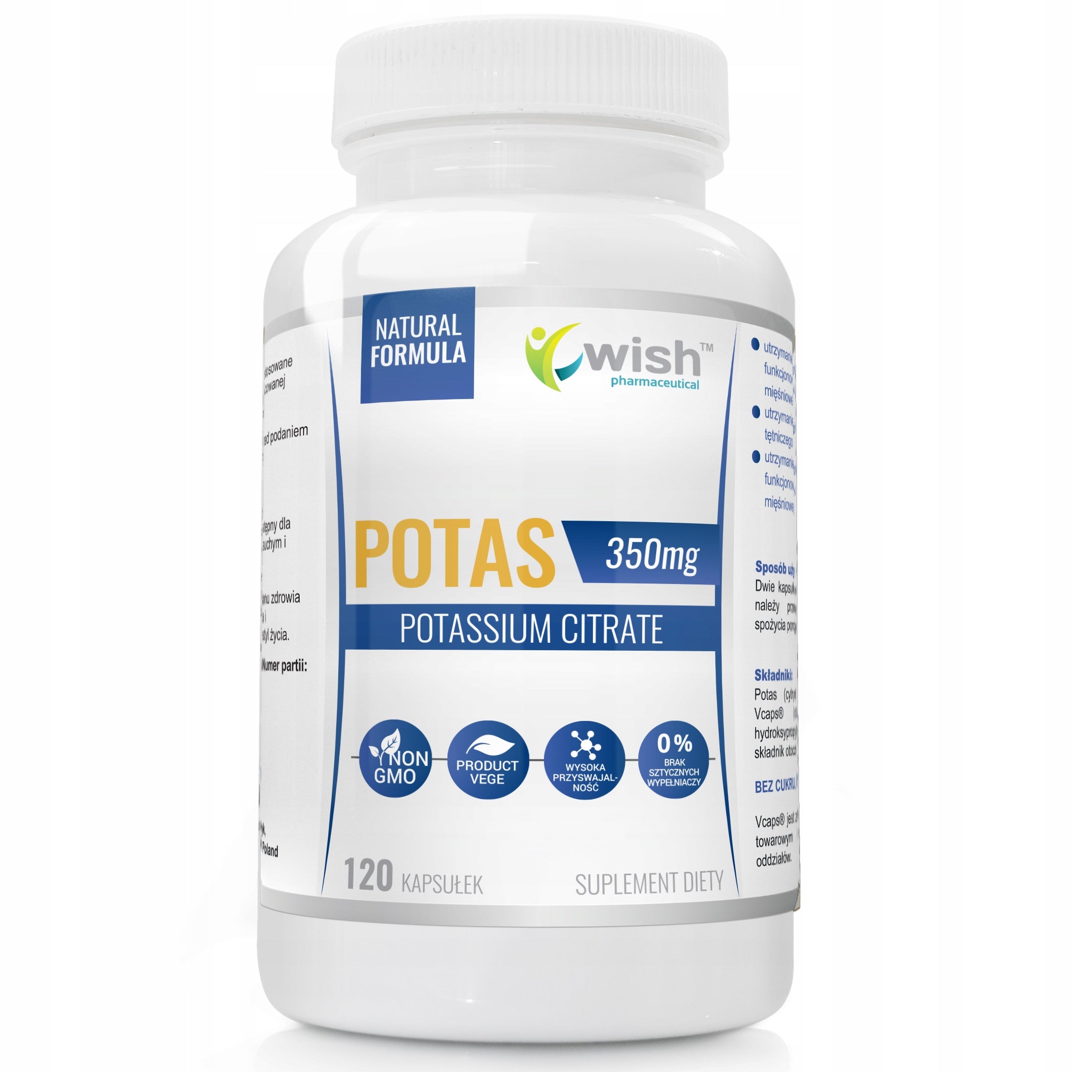 Wish POTASSIUM 350mg Potassium Citrate 120 capsules Pressure Nervous System