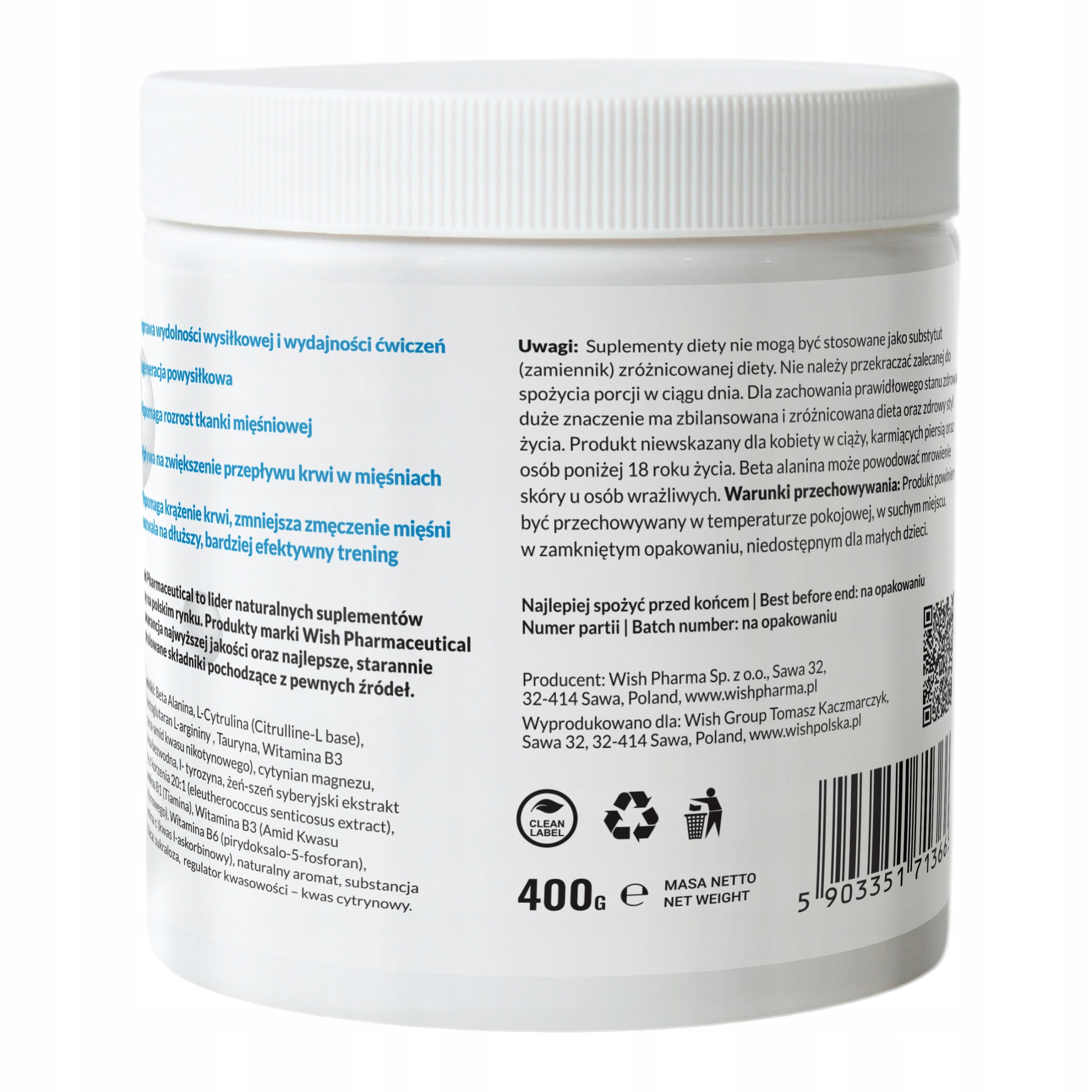 Wish Pharmaceutical Pre-workout Boster Powder 400 g Expiration date at least six months from the date of purchase
