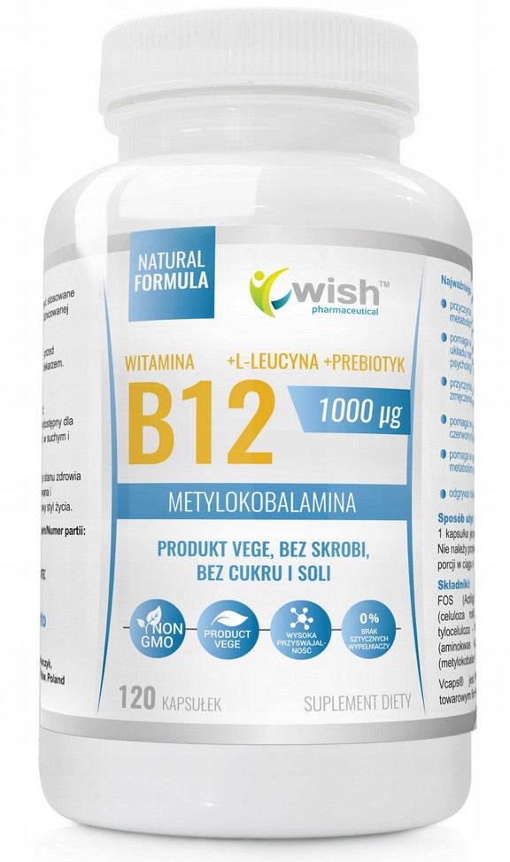Wish Pharmaceutical Vitamin B12 1000mcg ŻSPM + prebiotic+L-leucine 120caps