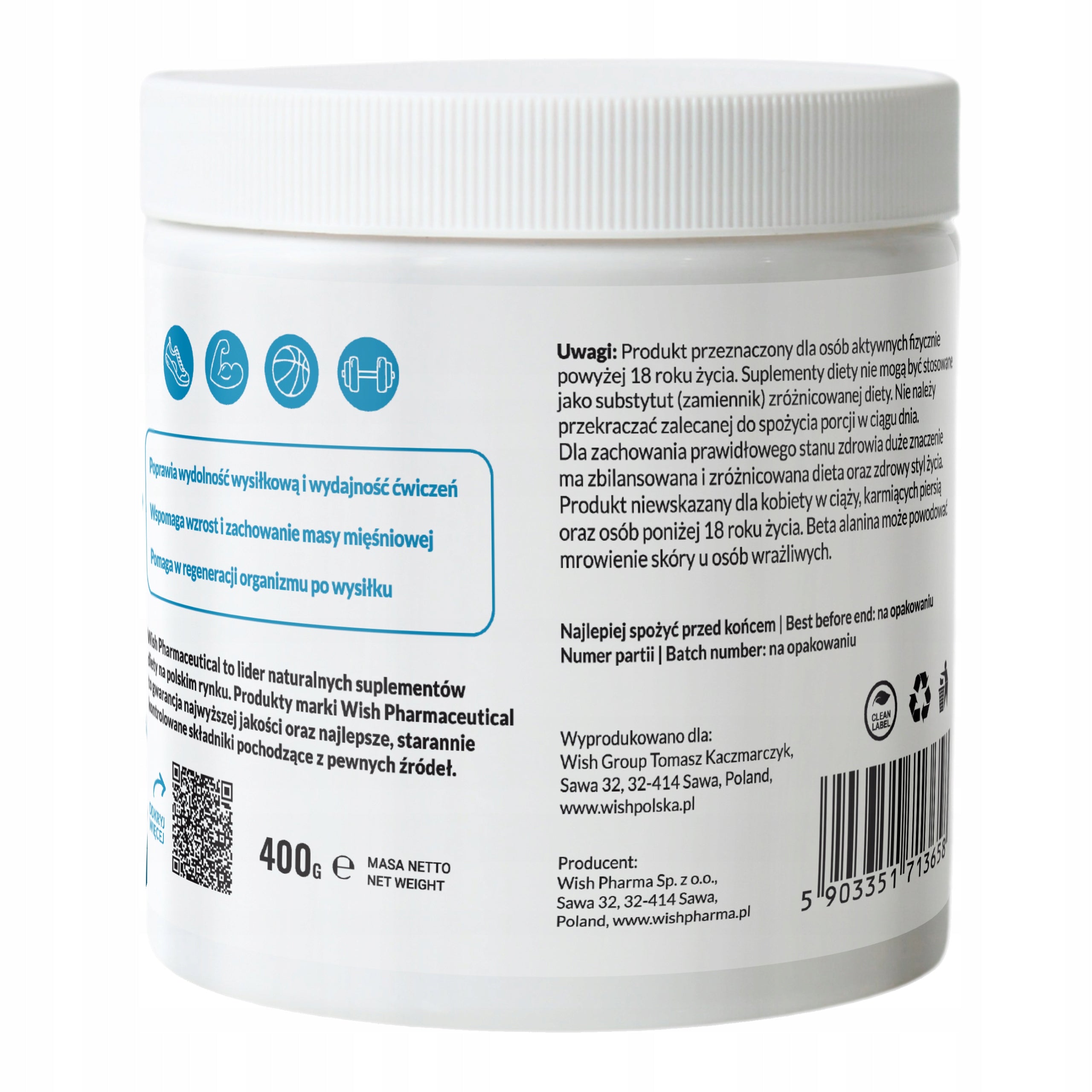 Wish Pharmaceutical beta-alanine powder 400 g Manufacturer code 5903351713658