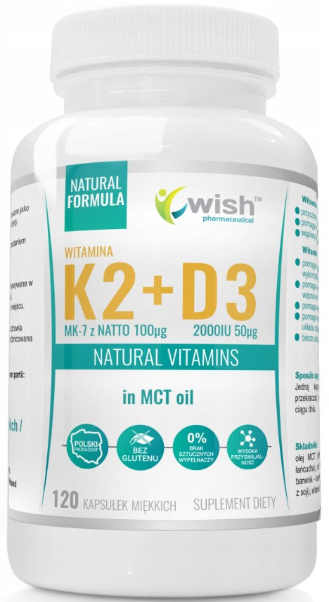 Wish Vitamin K2 MK-7 + Vitamin D3 in oil 2000IU 120 capsules