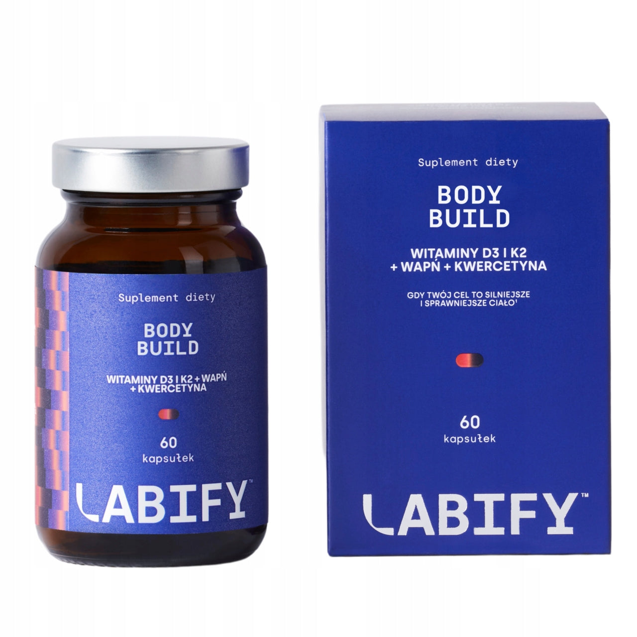 Wit. D3 + K2 MK7 Labify Body Build bone regeneration resistance 2x60 kaps Packaging status original