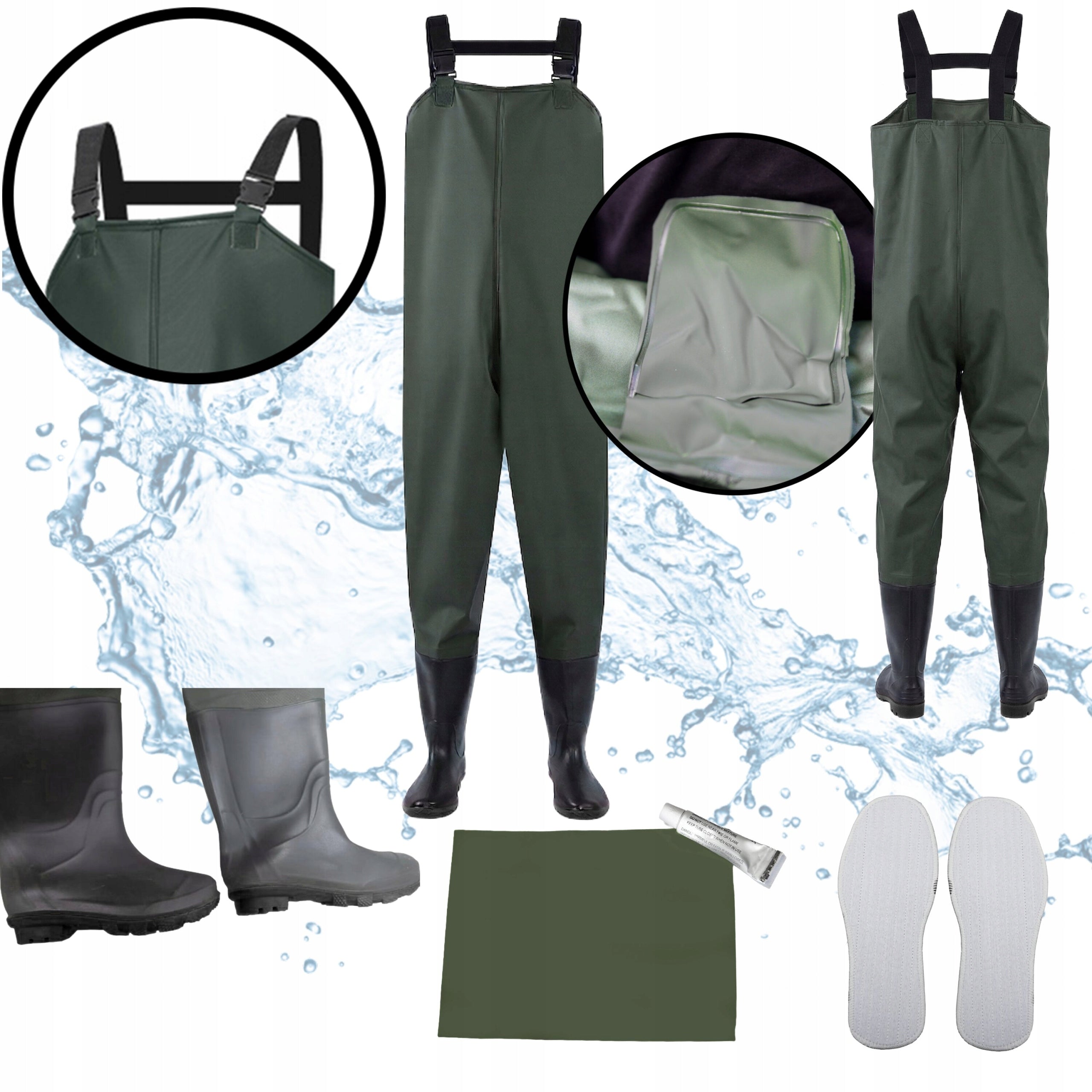 Wodery Bottoms Fishing Pants, Reinforced + Suspenders + Inserts -40