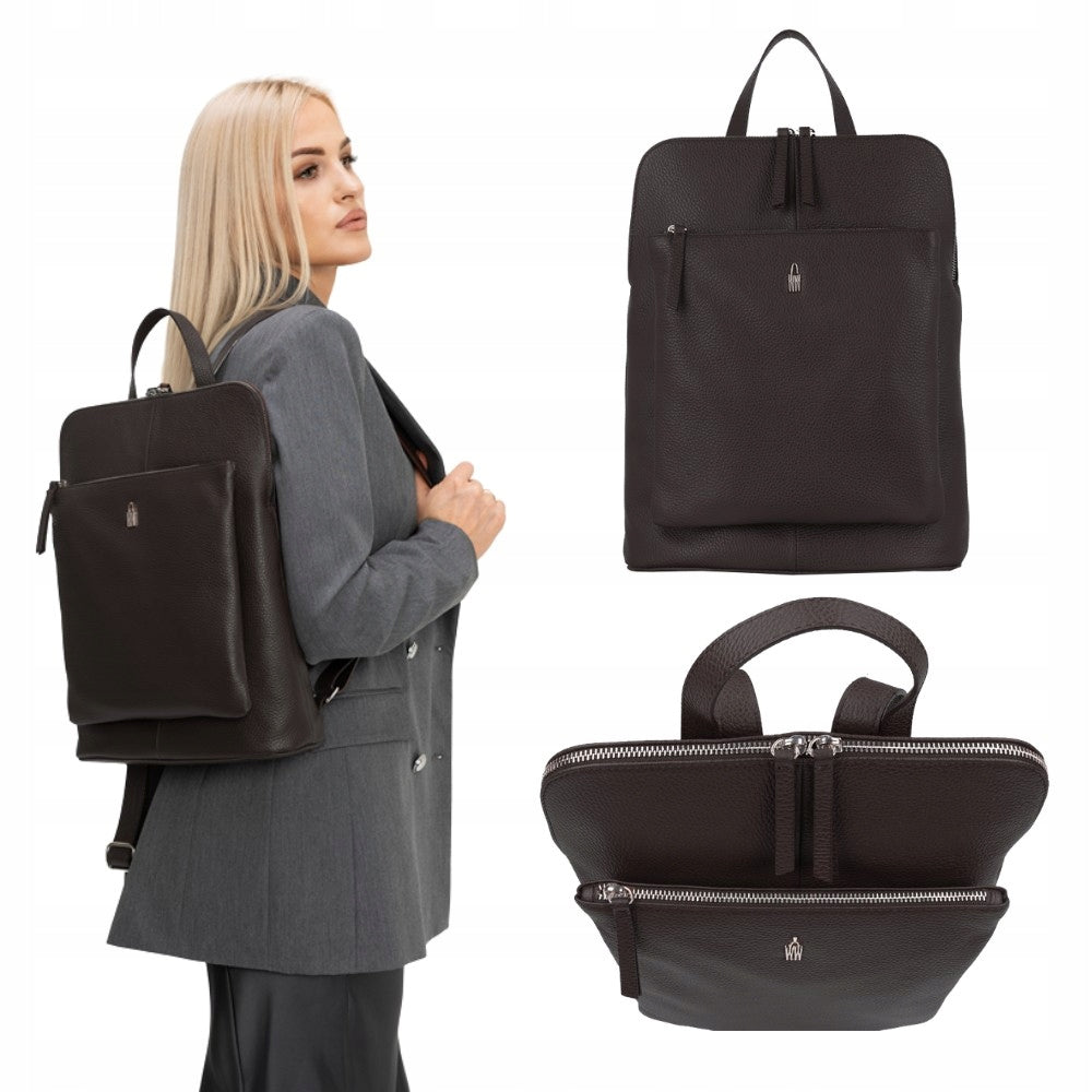 Wojewodzic VINCI stylish brown leather backpack for work and university