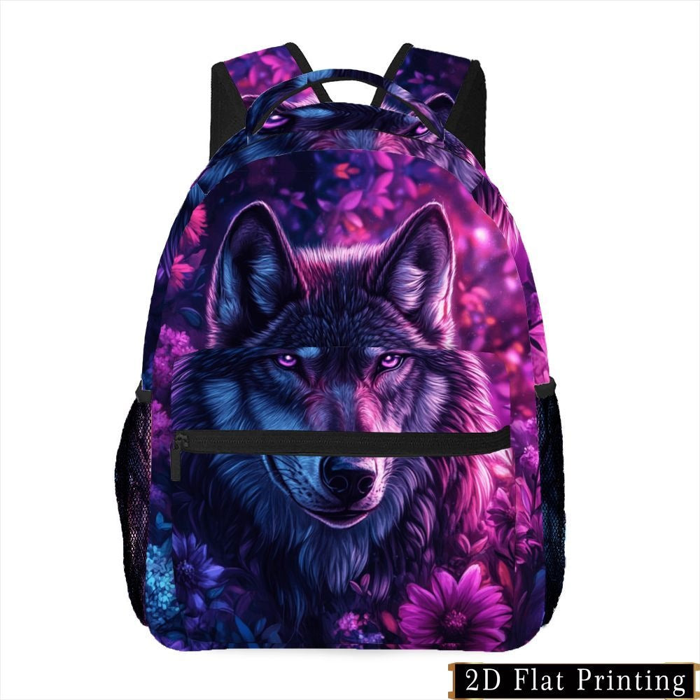 Wolf Pattern Zipper Backpack for Commuting, Travel, and Shopping - Waist Protection