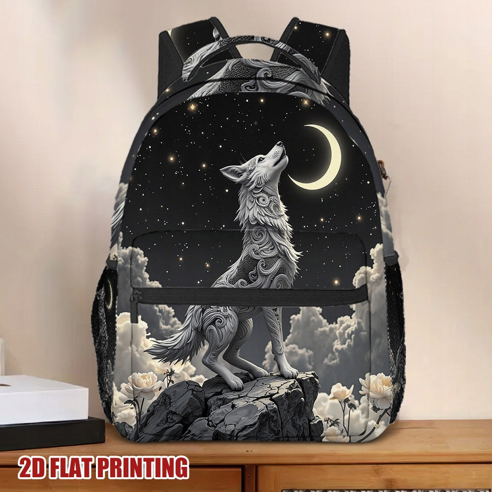 Wolf Print Backpack - Lightweight, Spacious, for Travel and Everyday Use