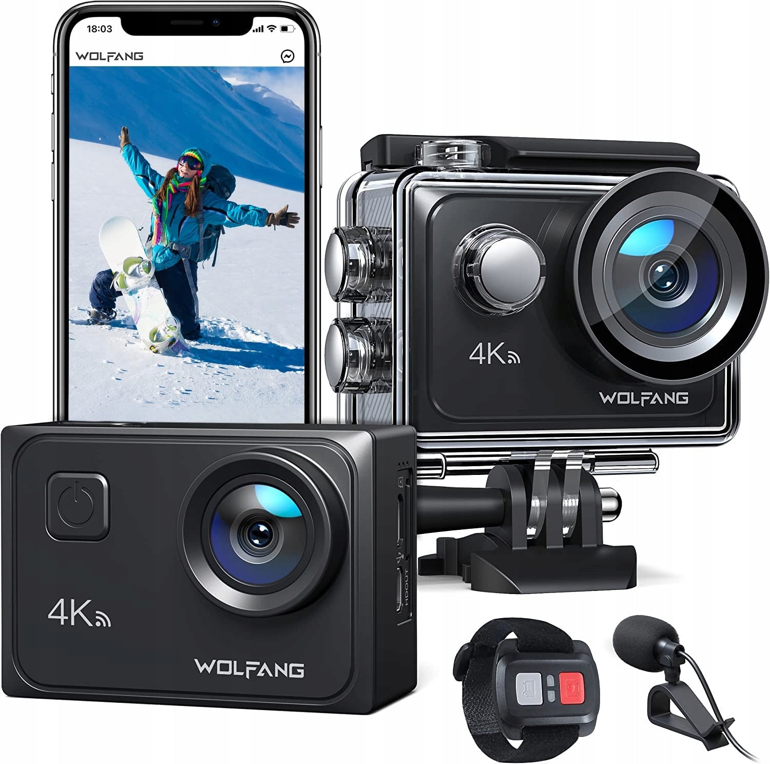 Wolfang GA300 Sports Camera 4K 60FPS 20MP WiFi Underwater 40M Eis Zoom