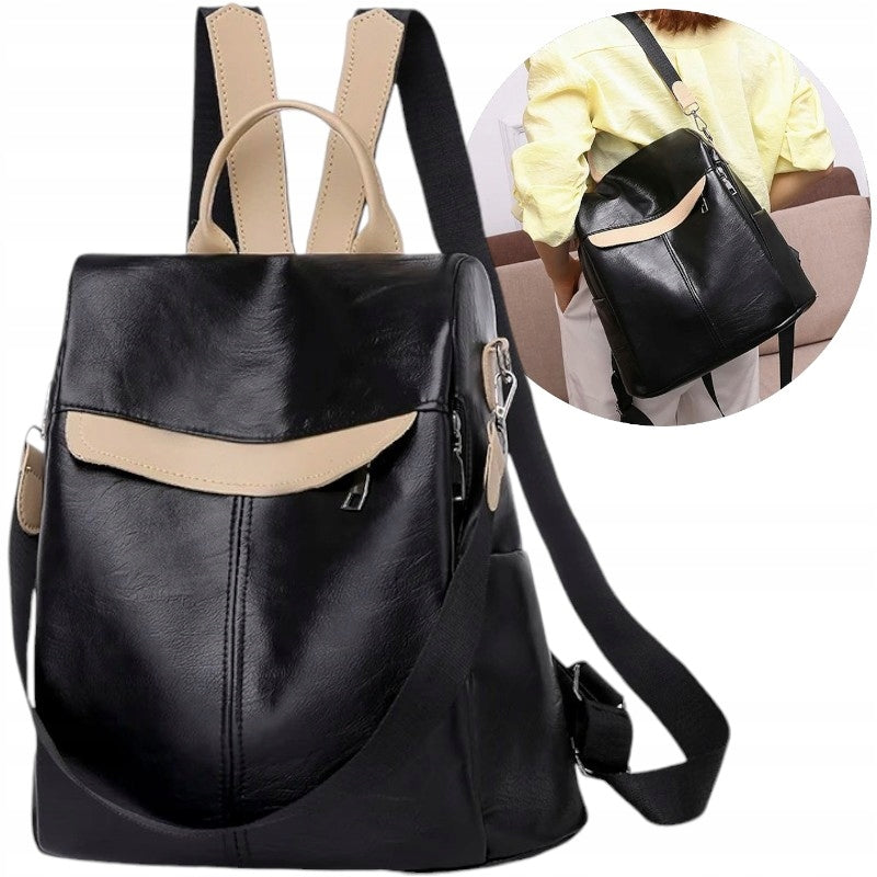 Women's Backpack BLACK Bag 2in1 School Backpack Eco Leather Gift