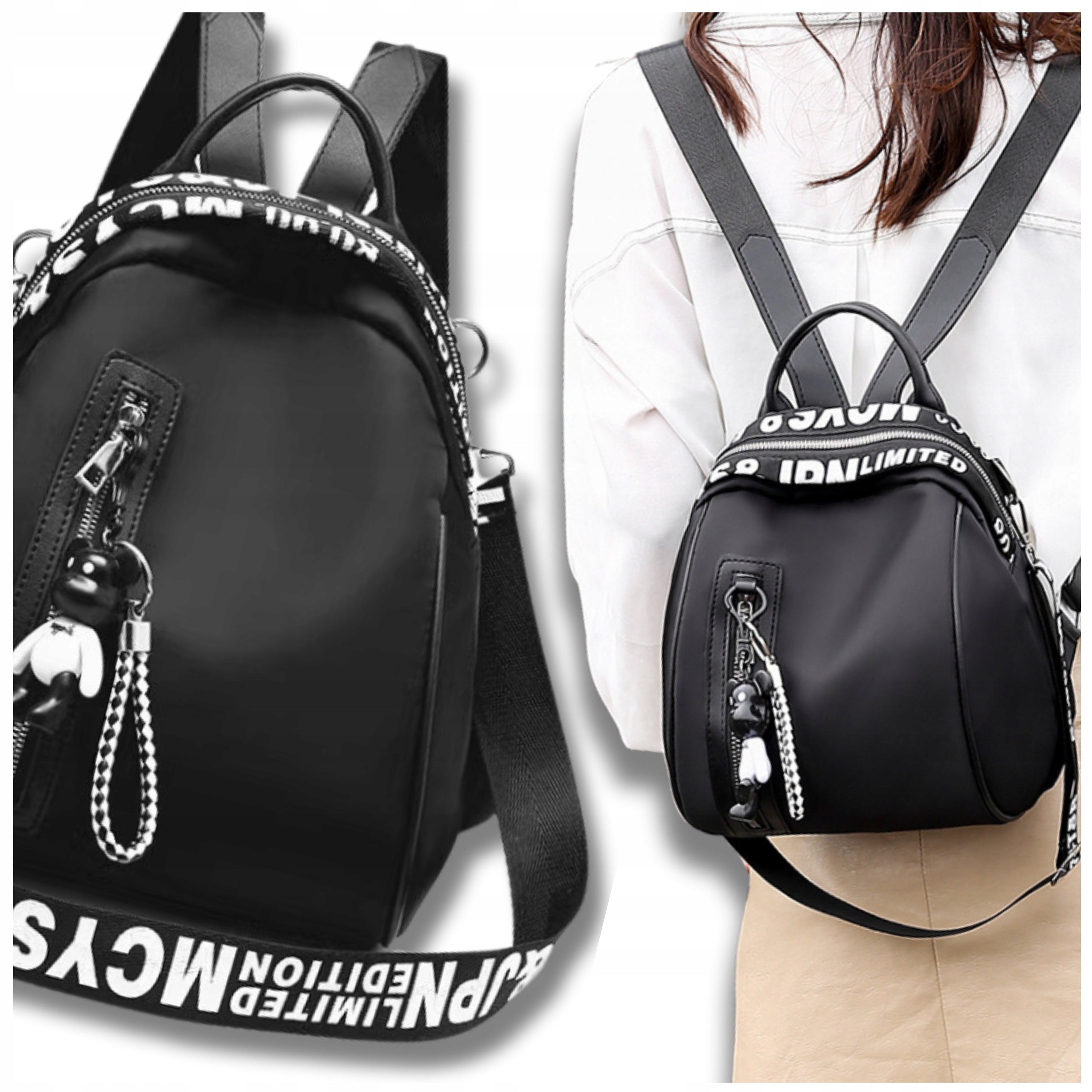 Women's Backpack Black Elegant Waterproof SHOULDER BAG 2in1 Urban Manufacturer code Plecak Damski czarny elegancki wodoodporny