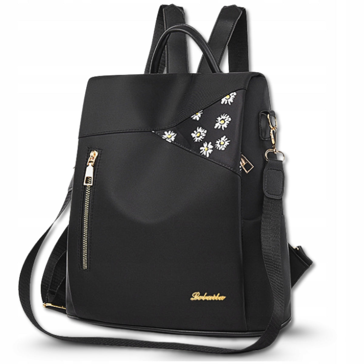Women's Backpack Black Flowers 2in1 Shoulder Bag Backpack Elegant Urban Brand EdiBazzar