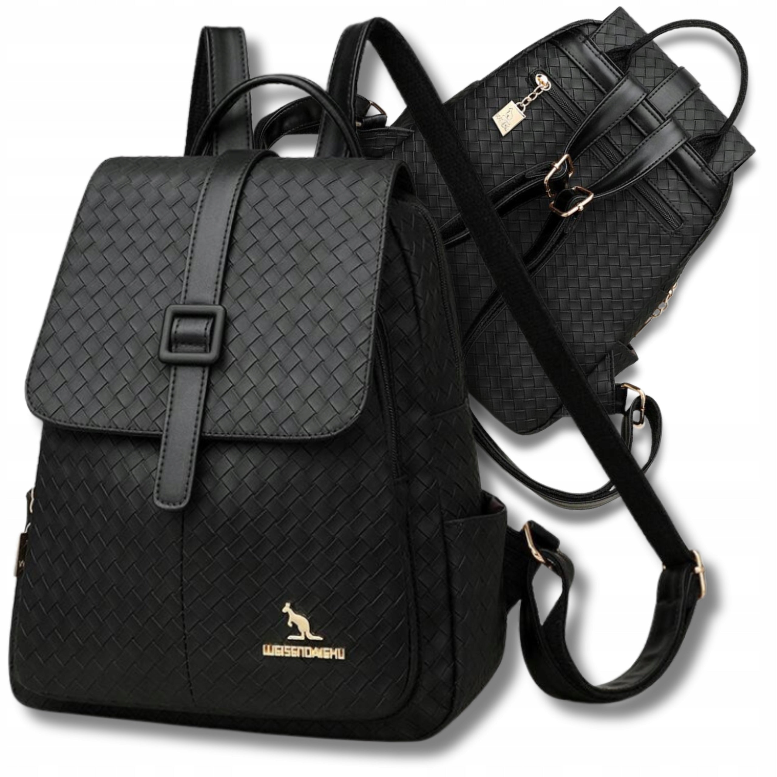 Women's Backpack Black Leather Elegant Urban Braided School Faux Leather Brand EdiBazzar