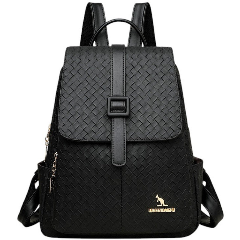 Women's Backpack Black Work Backpack Eco Leather Gift with Flap Braid Brand Likado