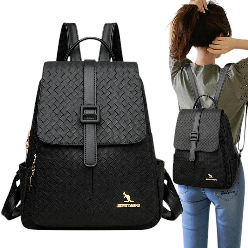 Women's Backpack Black Work Backpack Eco Leather Gift with Flap Braid