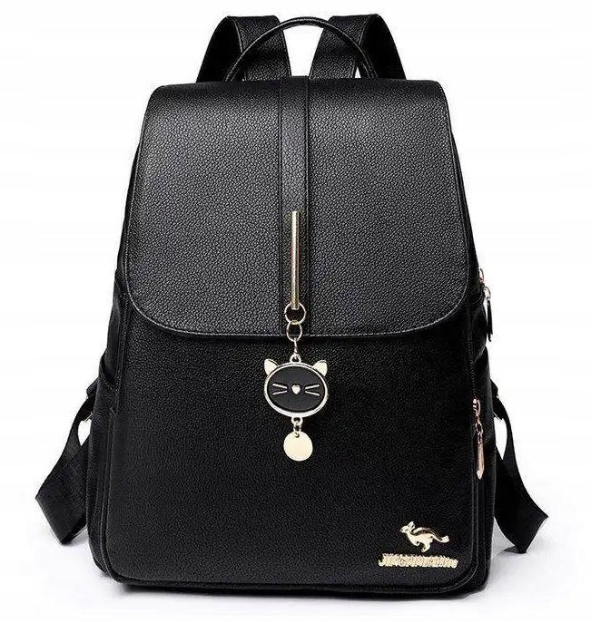 Women's Backpack Black Work School Backpack Keychain CAT Eco Leather Gift Packaging status original