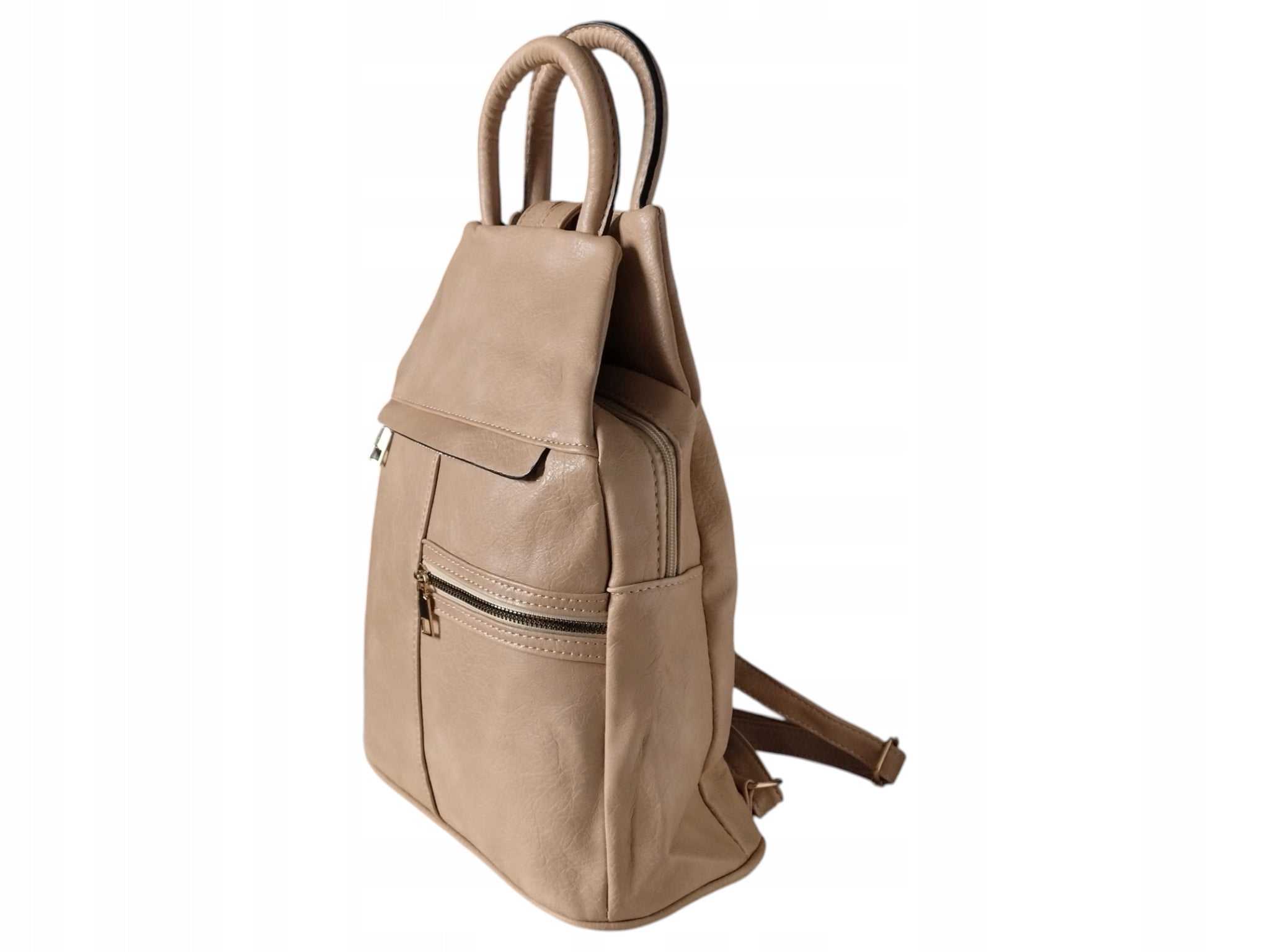 Women's Backpack, Eco Leather City Shoulder Bag in Beige, 5 Pockets Packaging status original