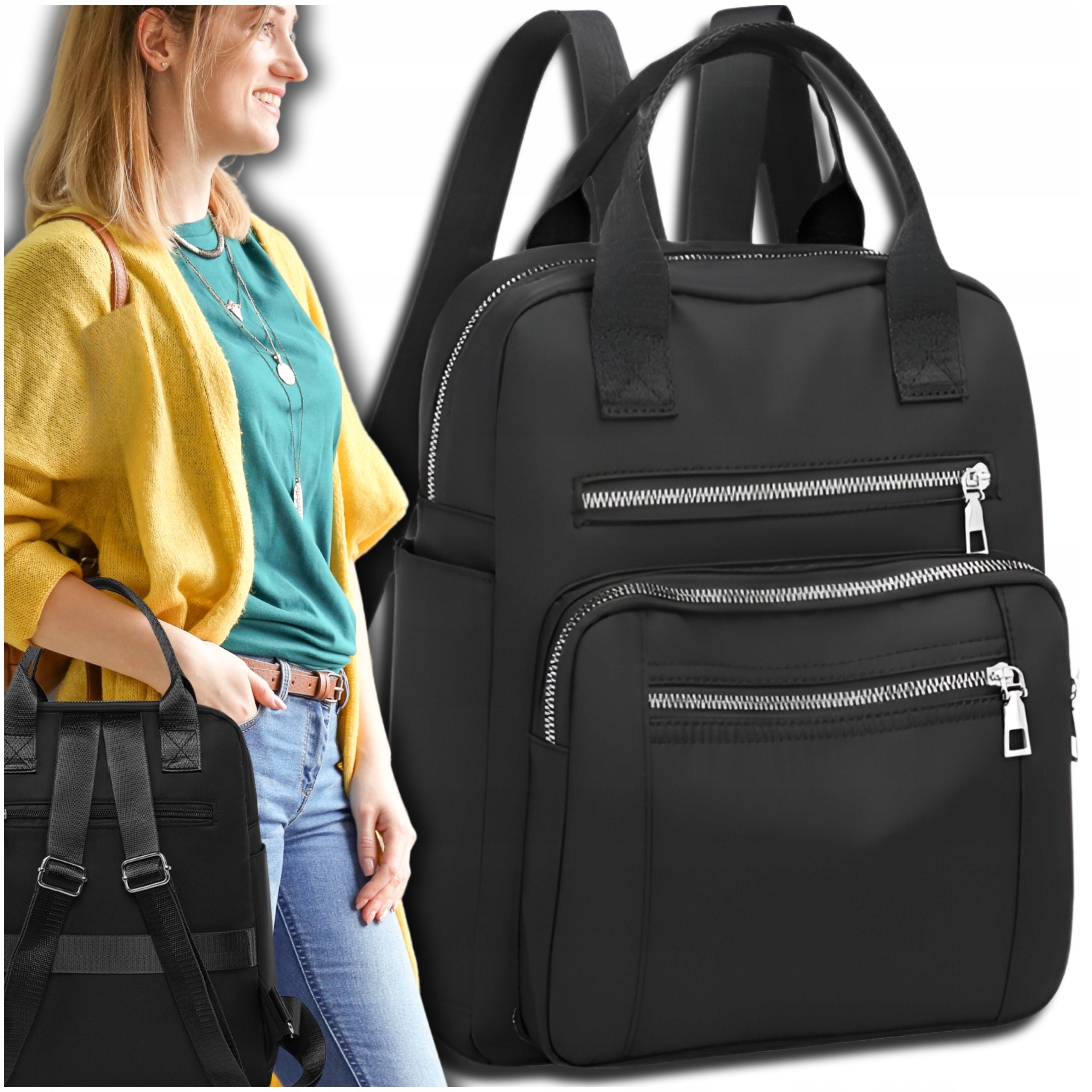 Women's Backpack Elegant Urban Black Work School Bag Waterproof Large Packaging status original