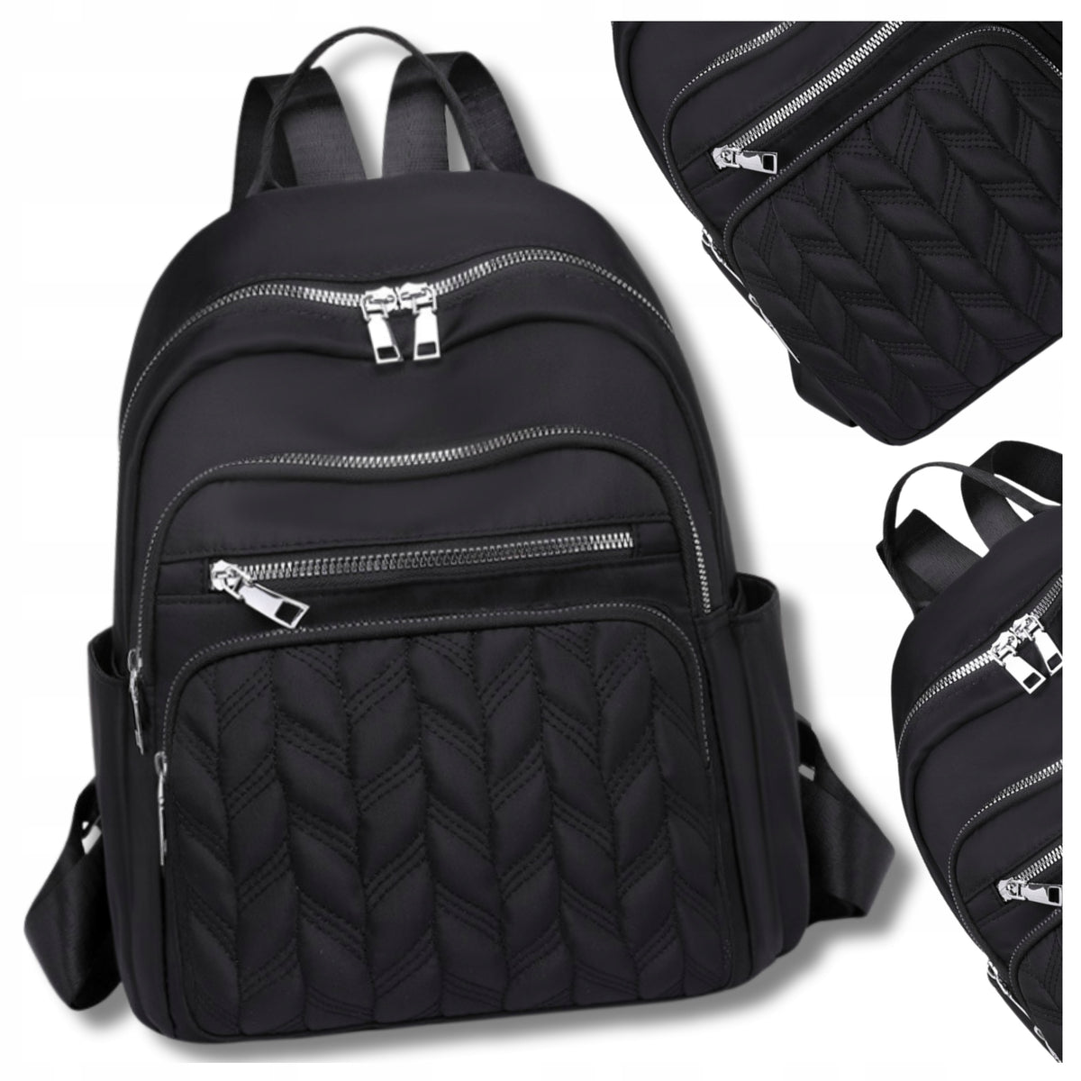 Women's Backpack Elegant Urban Shoulder Backpack Bag Black Quilted
