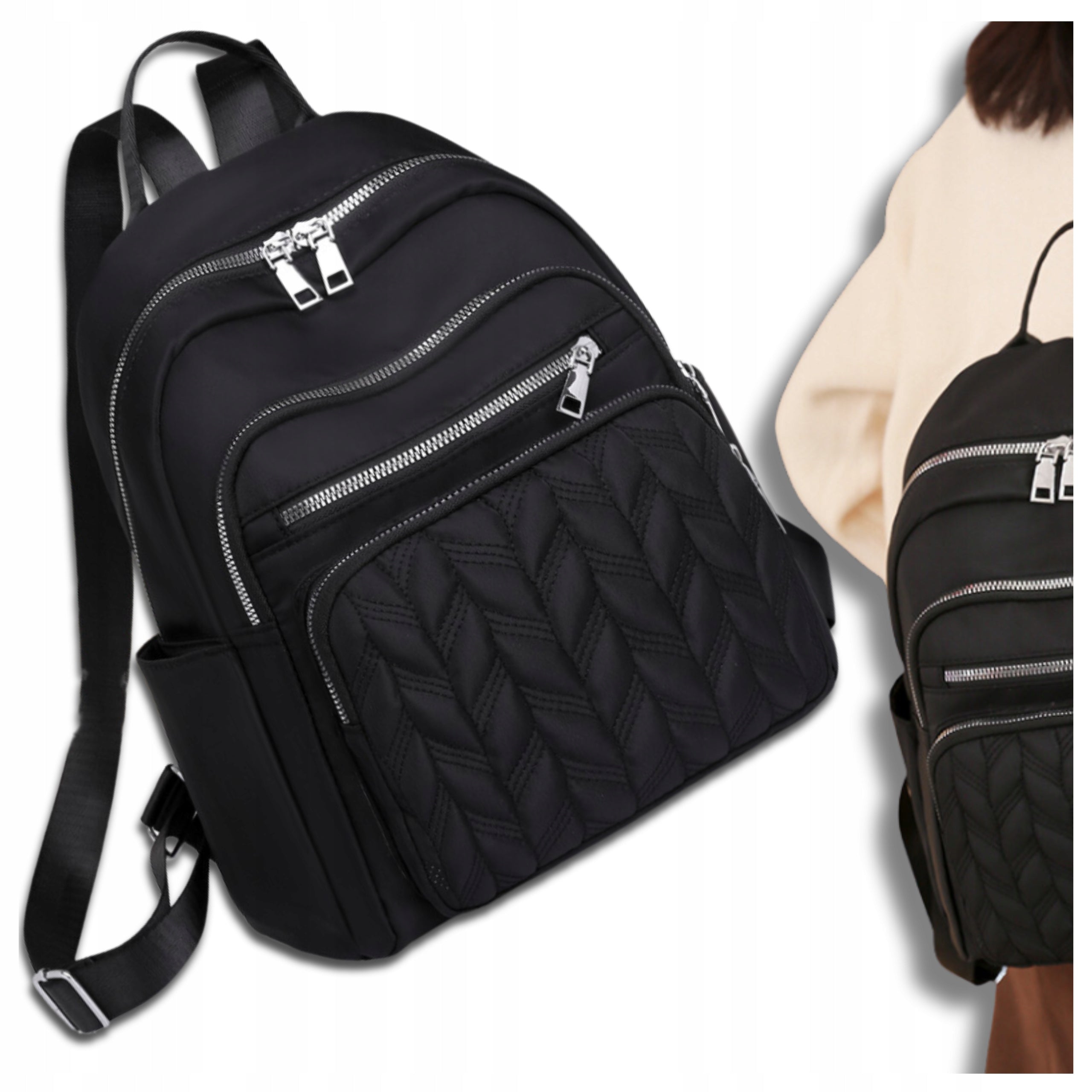 Women's Backpack Elegant Urban Shoulder Bag Black Quilted Packaging status original