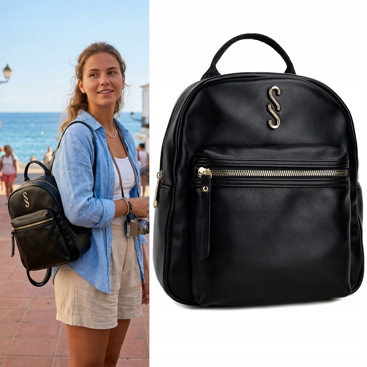 Women's Backpack Femestage Urban Black Logo Practical Stylish Urban