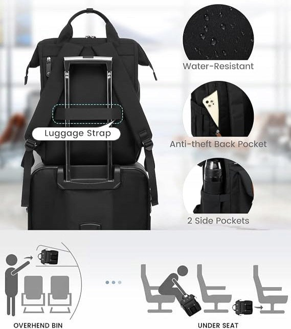 Women's Backpack LOVEVOOK 18'' Waterproof For Laptop USB Black Large Kind city