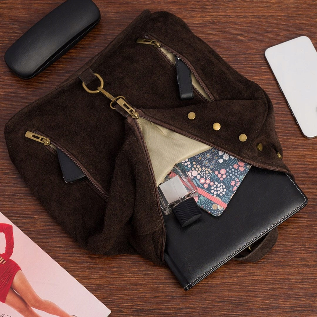 Women's Backpack Leather Suede Large Italian A4 Leather Reclining Bag Packaging status original