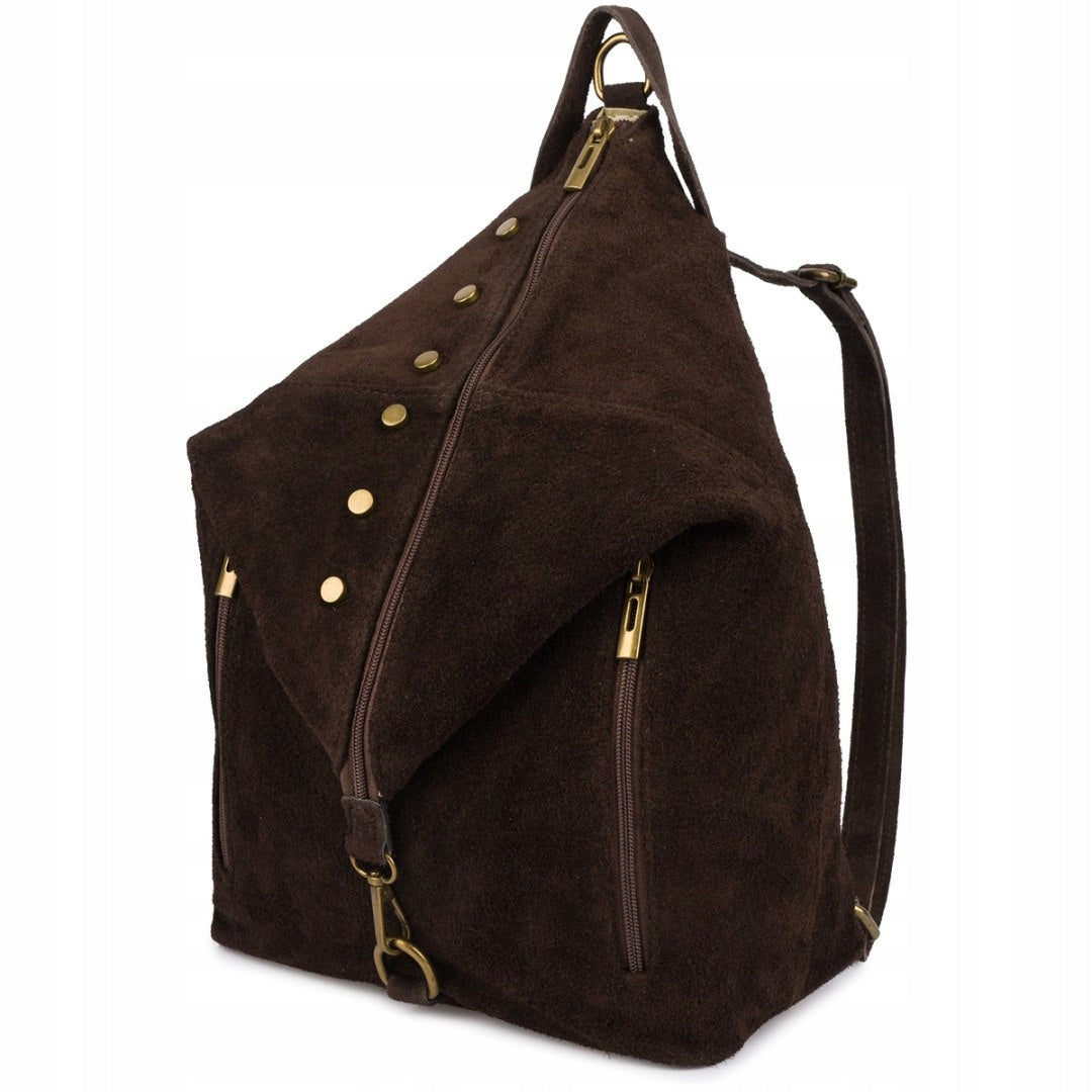 Women's Backpack Leather Suede Large Italian A4 Leather Reclining Bag
