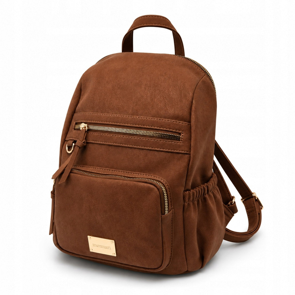 Women's Backpack MONNARI Eco Leather Spacious Fashionable Adjustable Gold Fittings BROWN