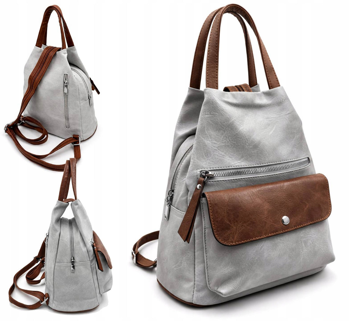 Women's Backpack Marco Contti Grey 2in1 Leather Eco Urban Elegant