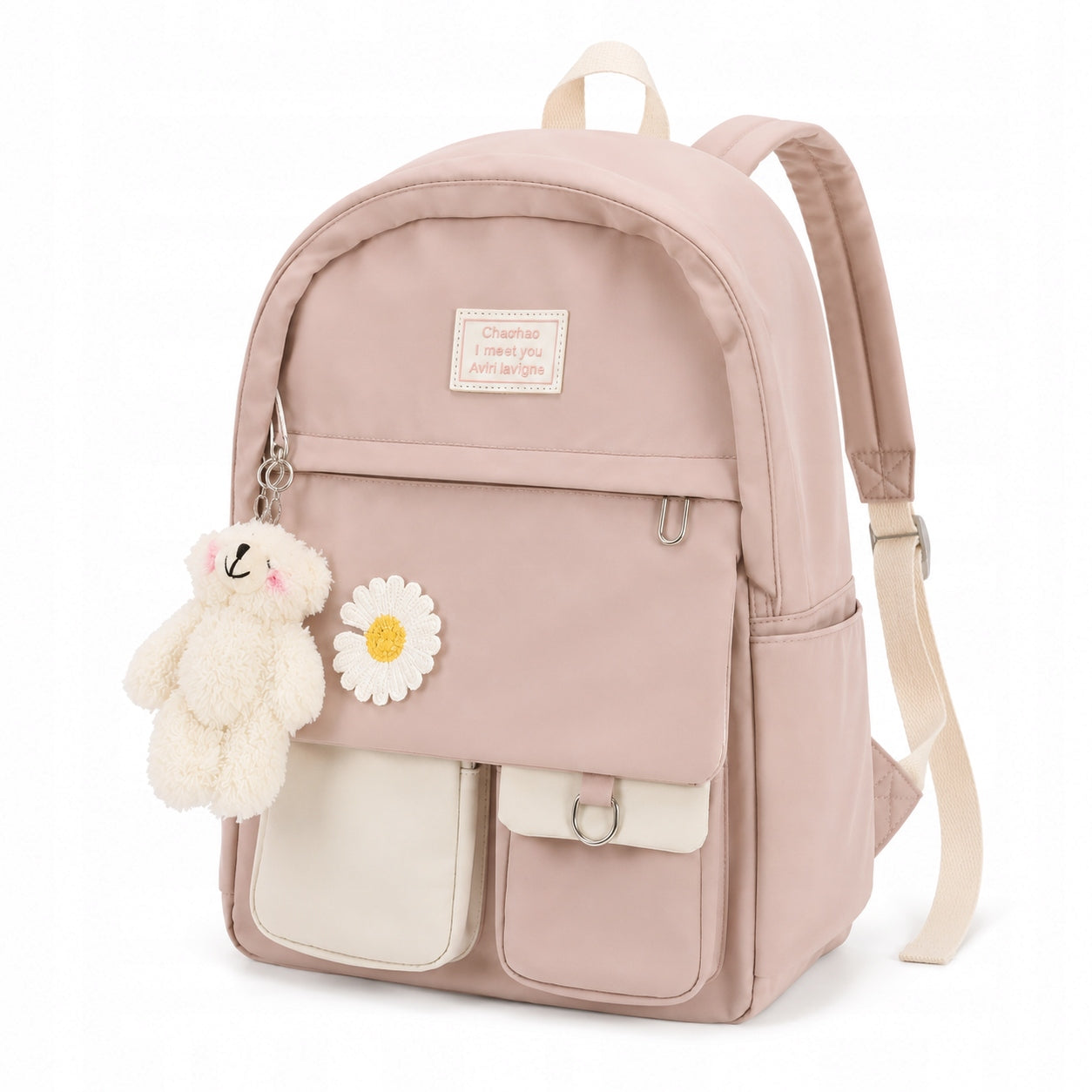 Women's Backpack Powder Pink A4 Urban with Plush Keychain Packaging status original