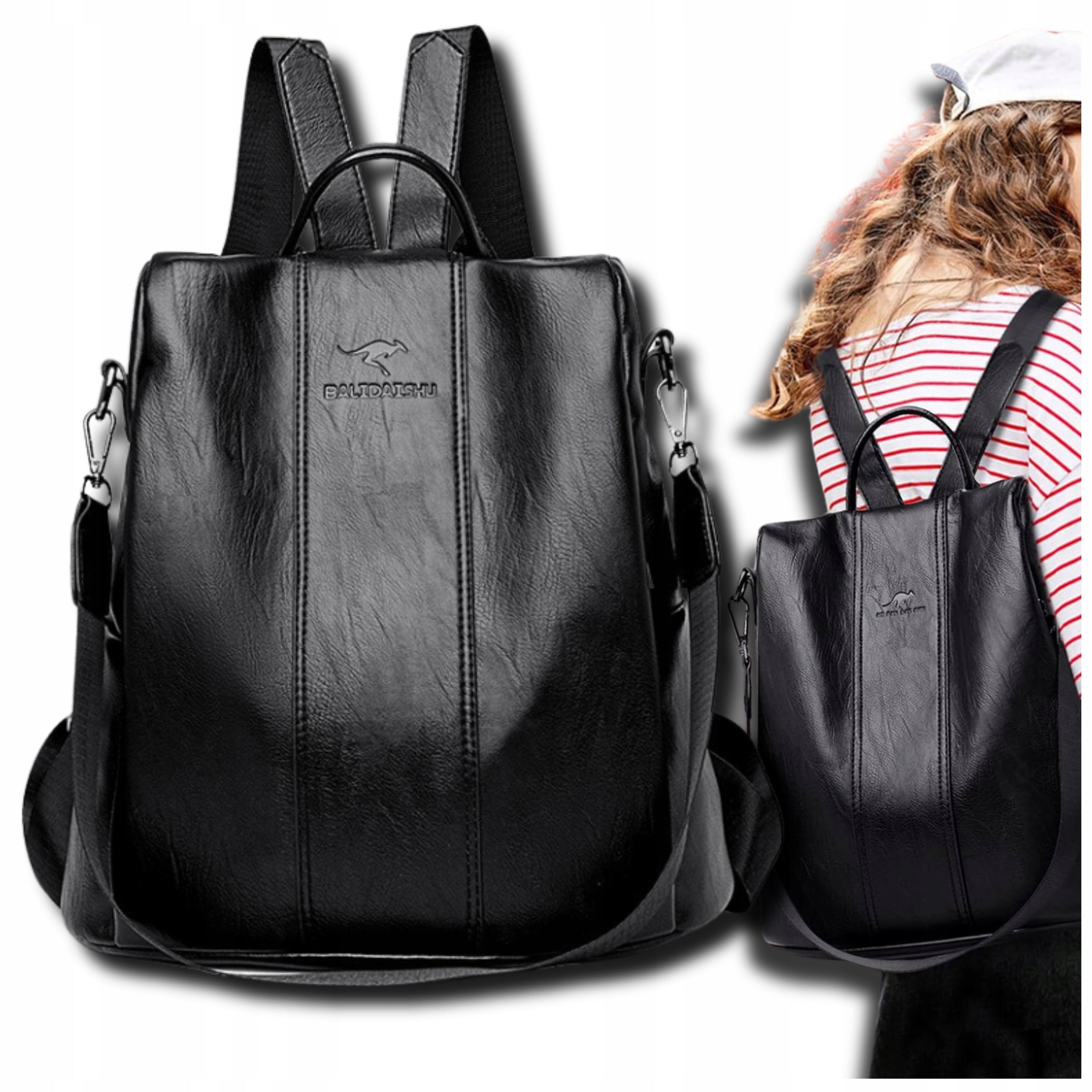 Women's Backpack Urban Black Spacious School 2in1 Waterproof Stylish Lightweight Packaging status original