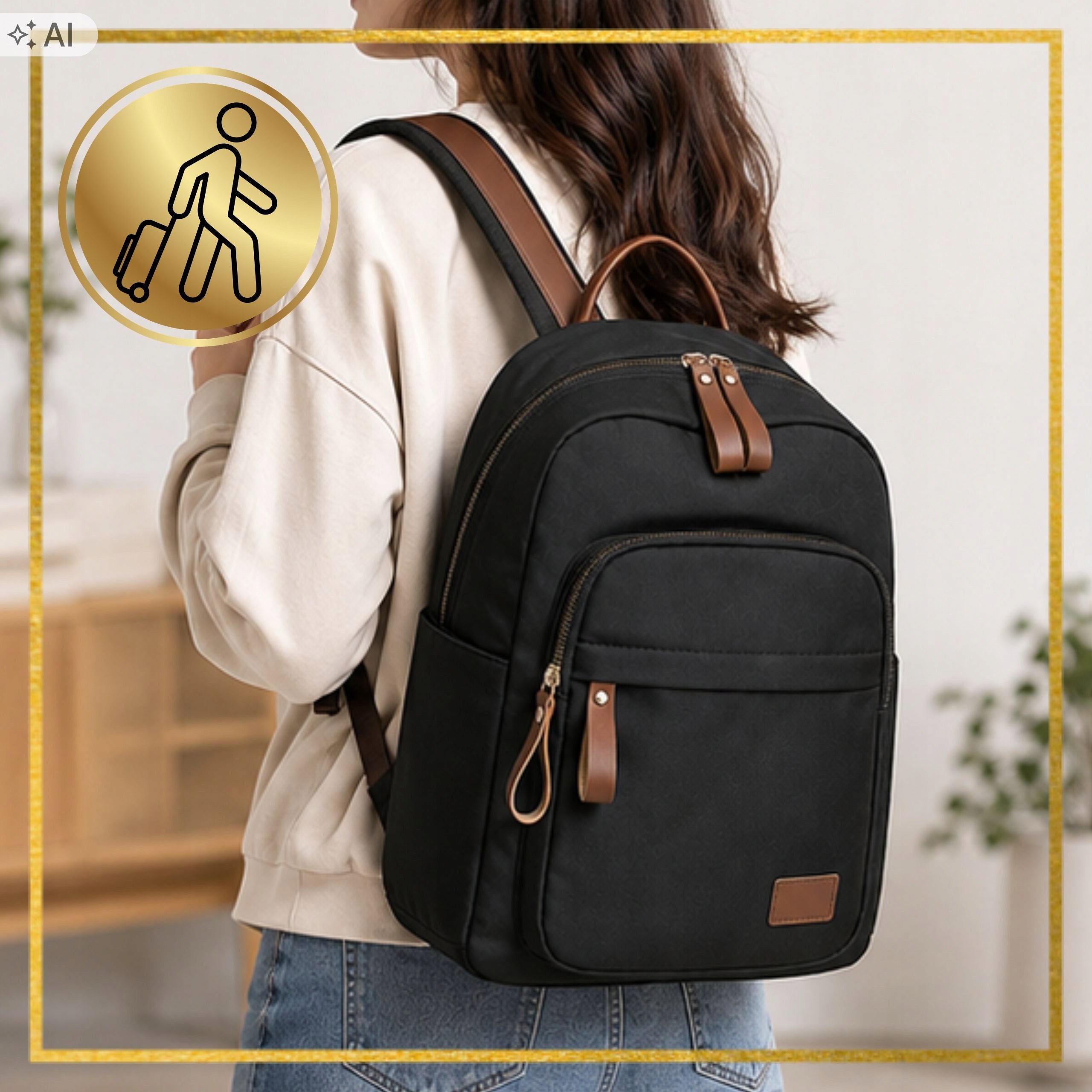 Women's Backpack Urban Compact Lightweight Black School Work Stylish Brand no brand