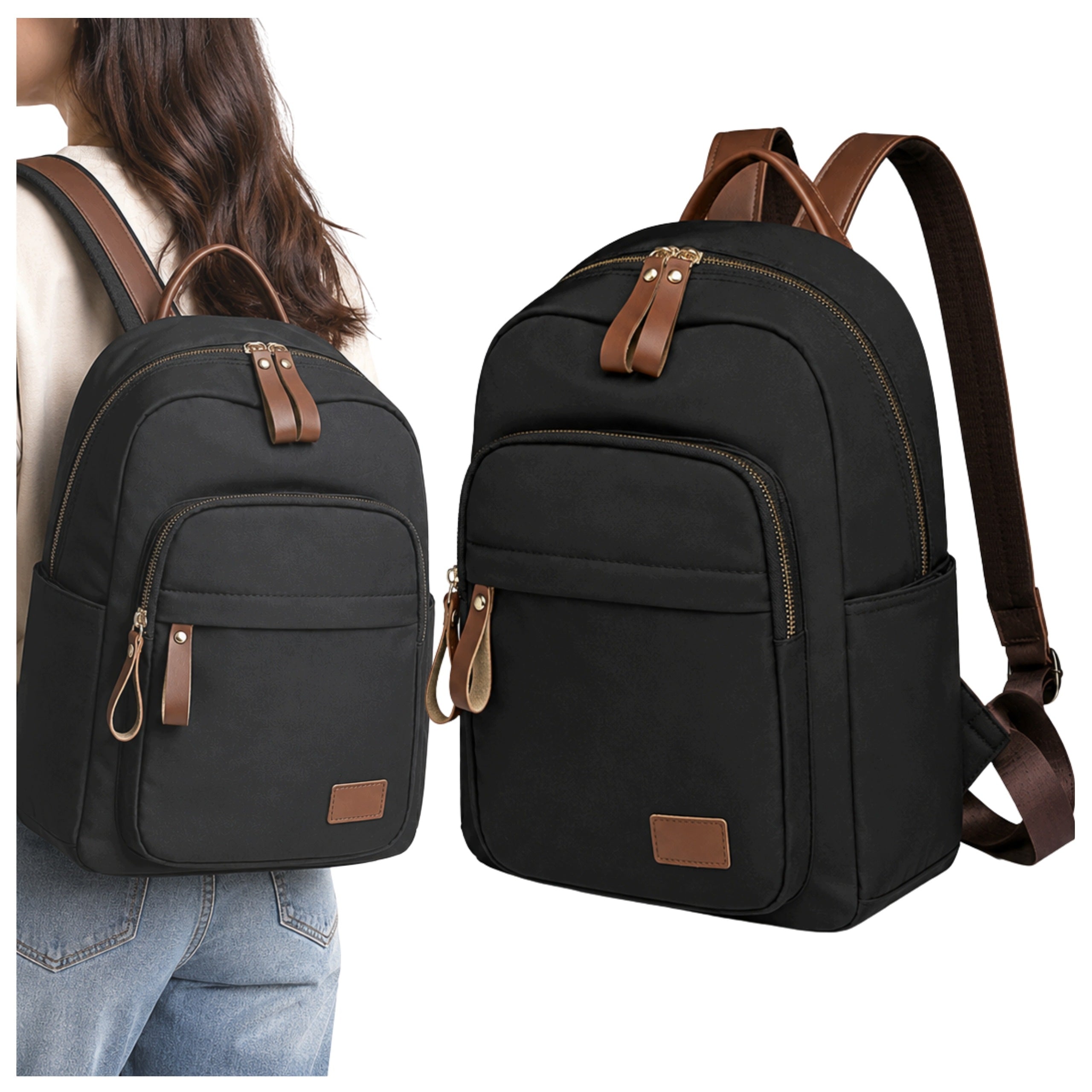 Women's Backpack Urban Compact Lightweight Black School Work Stylish