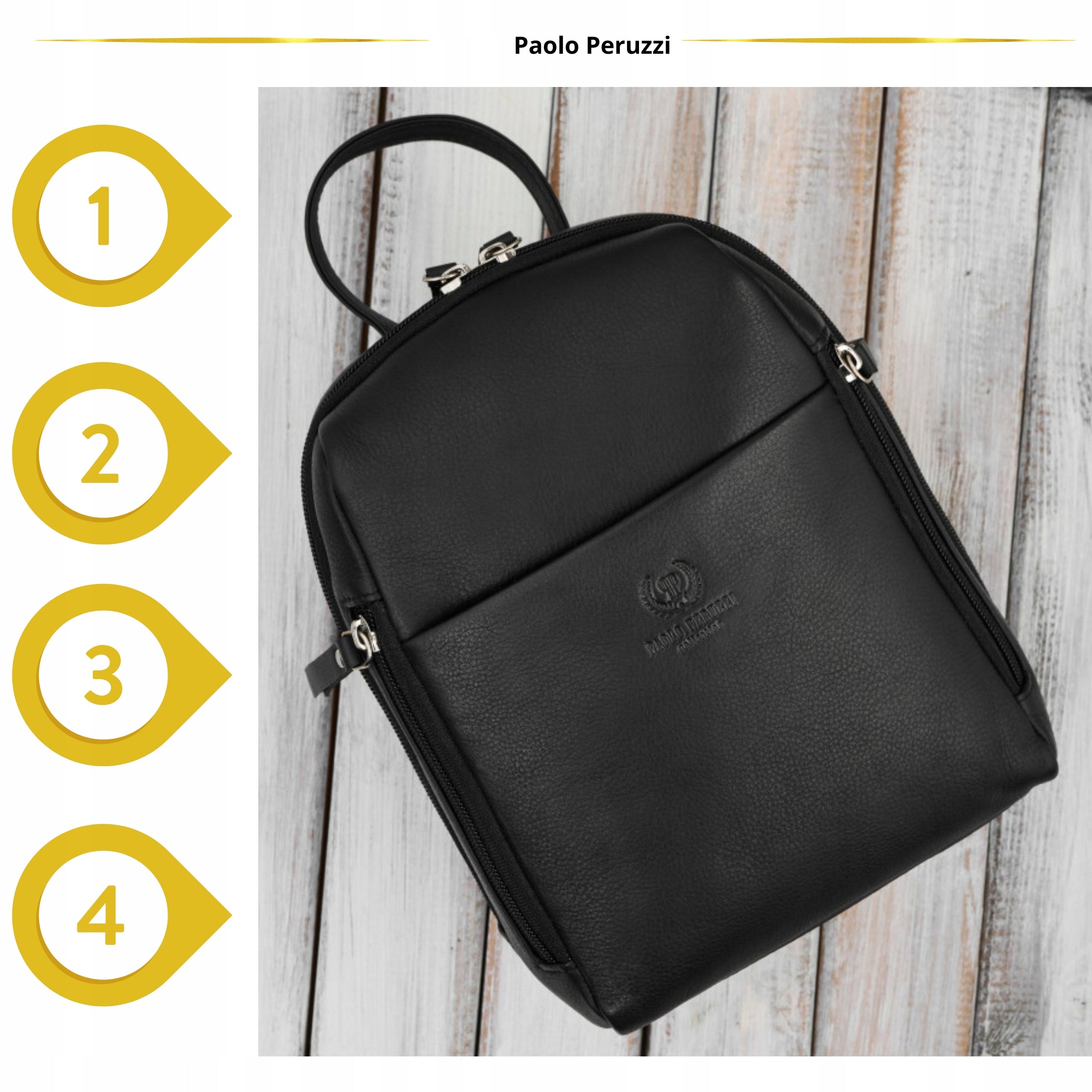 Women's Backpack Urban Small Elegant Leather Paolo Peruzzi Black Packaging status original