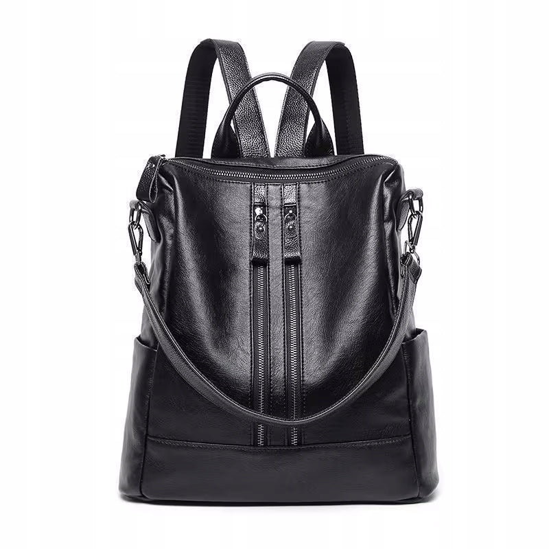 Women's Fashionable Backpack Black 2in1 with Eco Leather