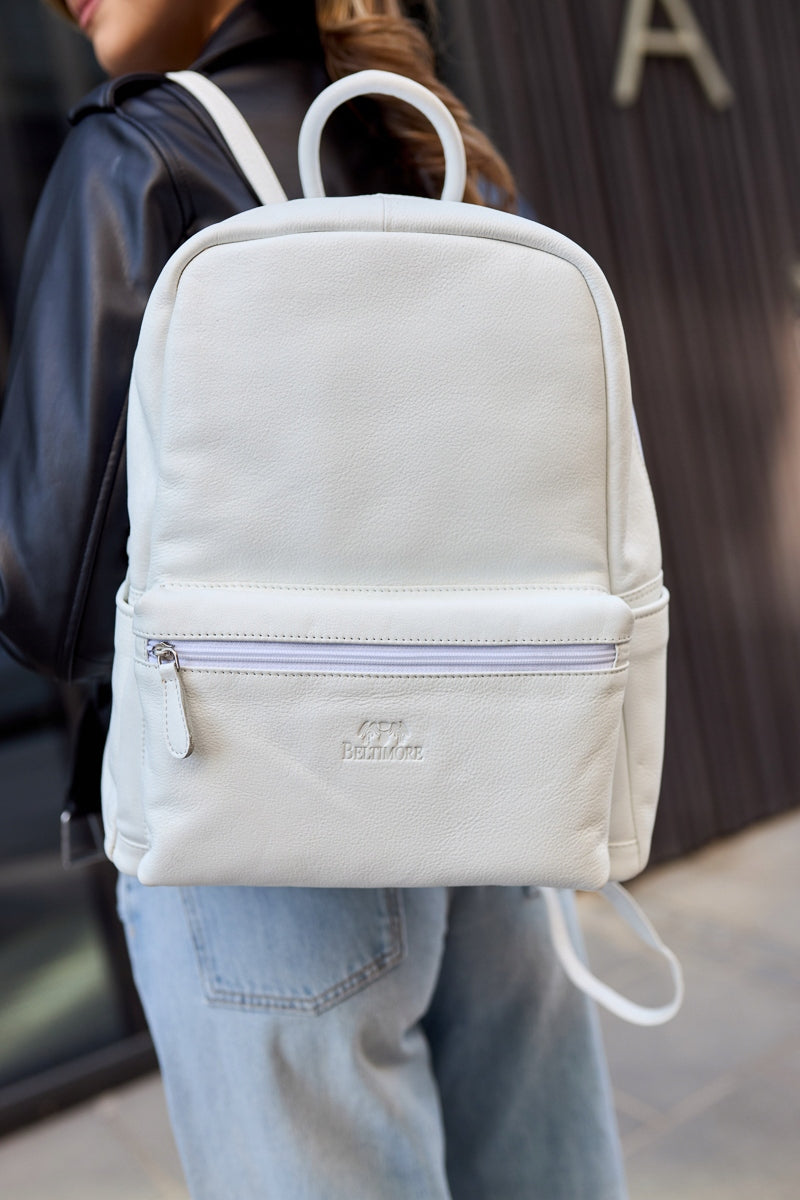 Women's Leather Backpack A4 large roomy solid elegant white Beltimore Dimensions large (A4 size)