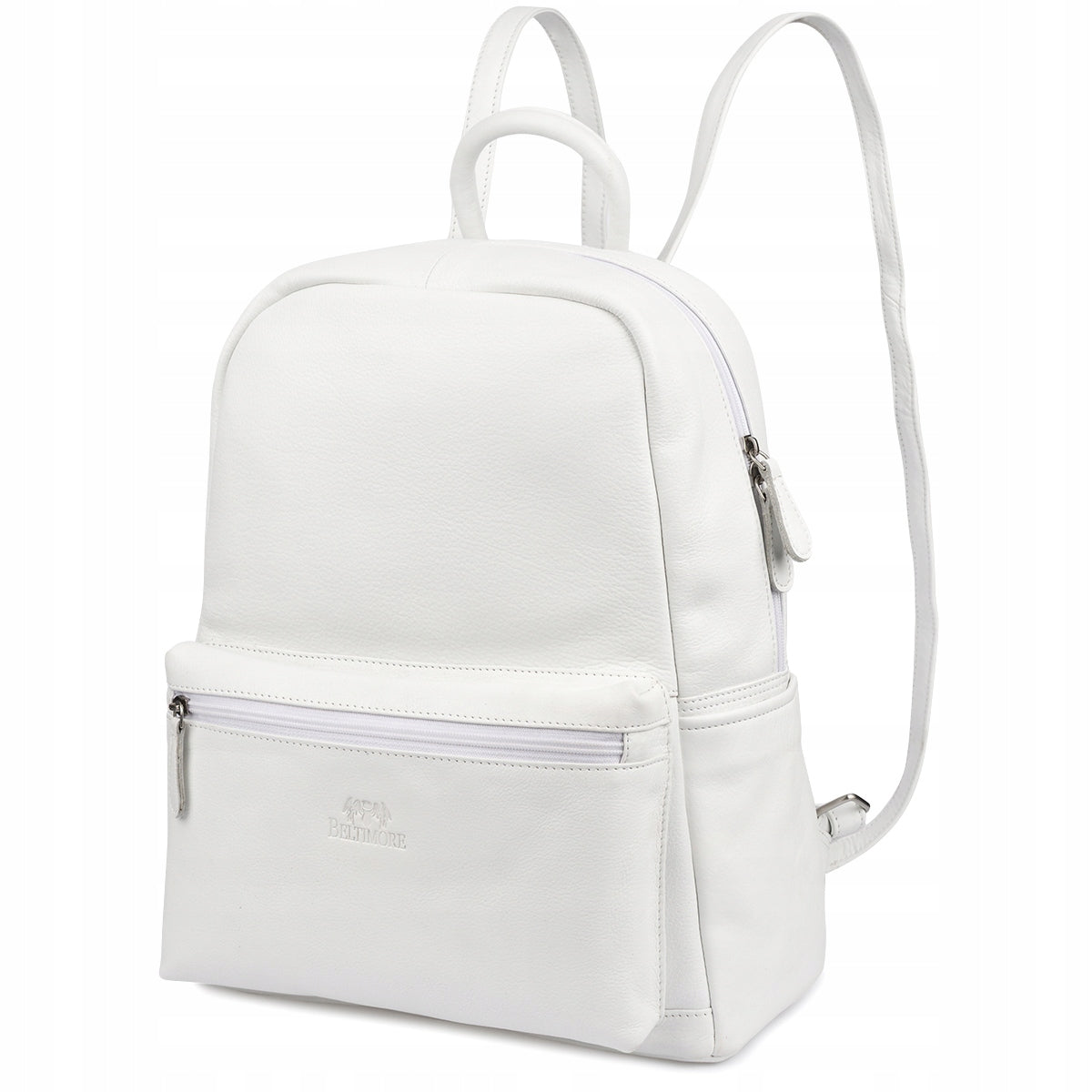 Women's Leather Backpack A4 large roomy solid elegant white Beltimore