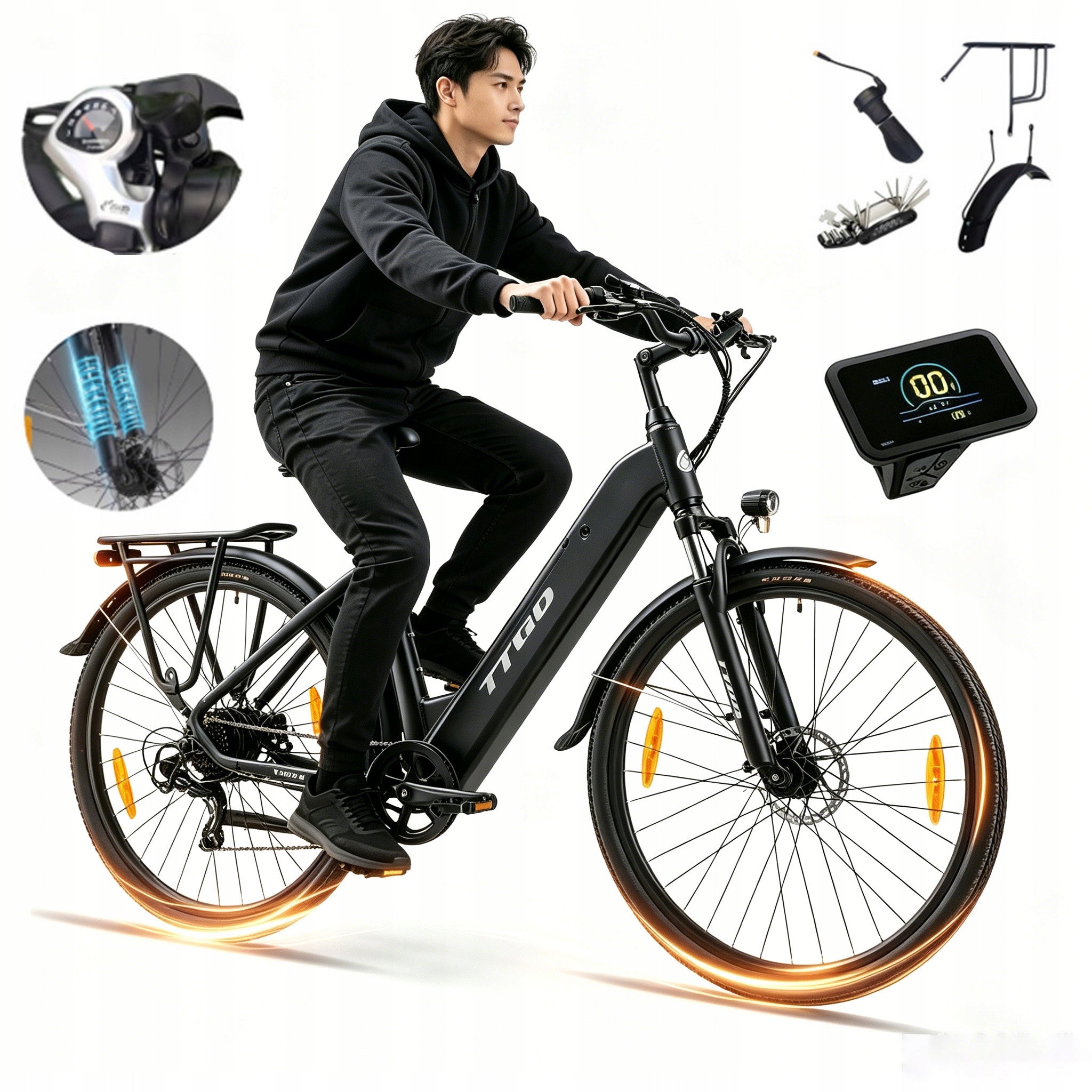 Women's/Men's Electric Bike TTGO HZ-28ST 28'' 250W 36V 20Ah 120HP black