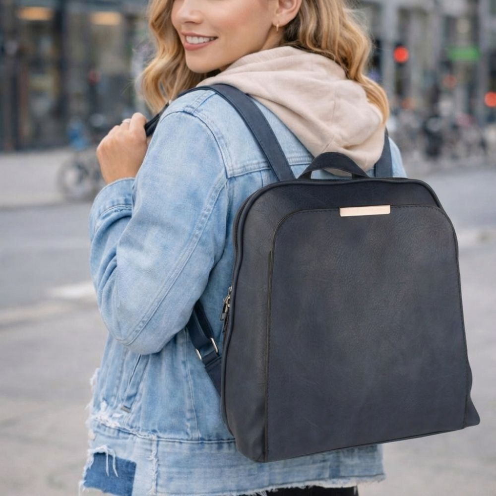 Women's Navy Blue Backpack with Pocket