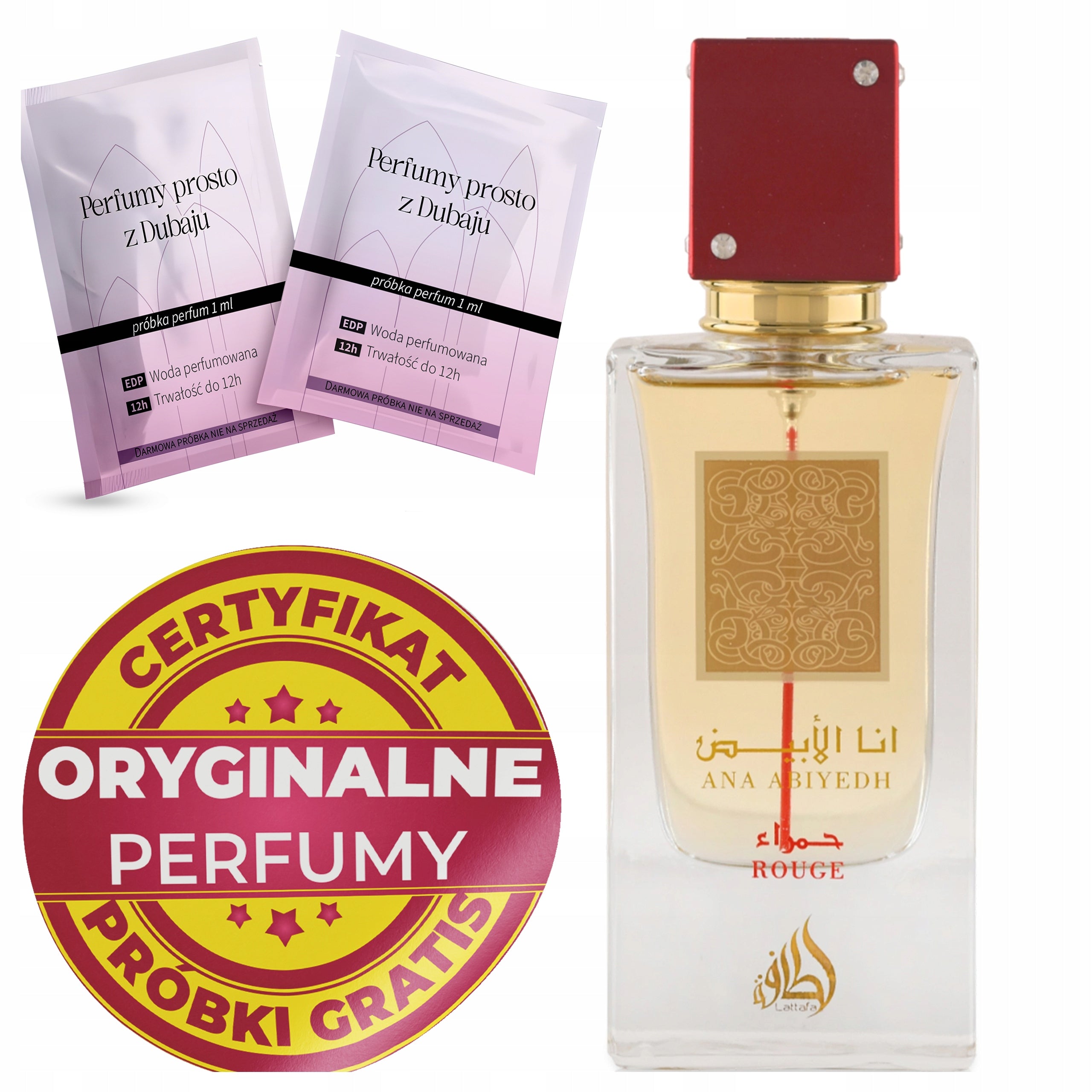 Women's Perfume Arabic Ana Abiyedh Rouge ORIGINAL + 2 Samples Certificate