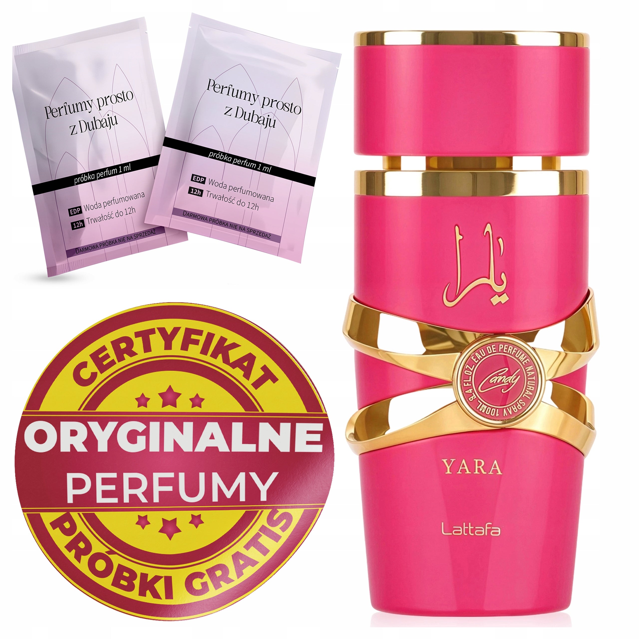 Women's Perfume LATTAFA YARA CANDY ORIGINAL HOLOGRAM + 2 Samples