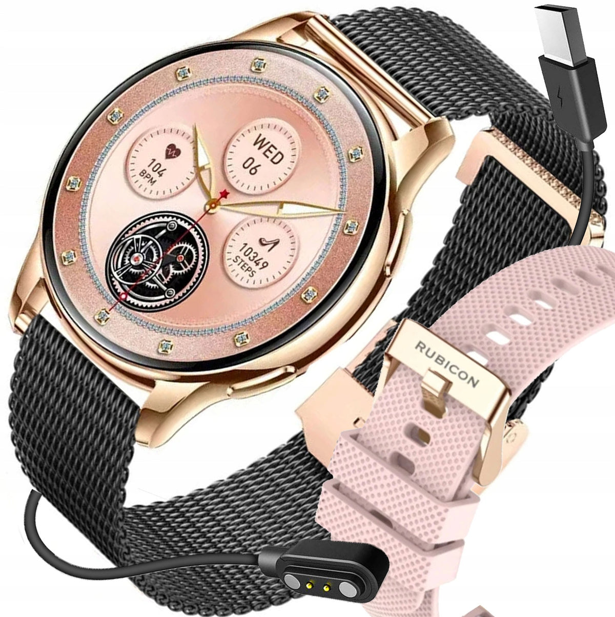 Women's SMARTWATCH Rubicon RNCF30 gold/black gold two stripes AMOLED