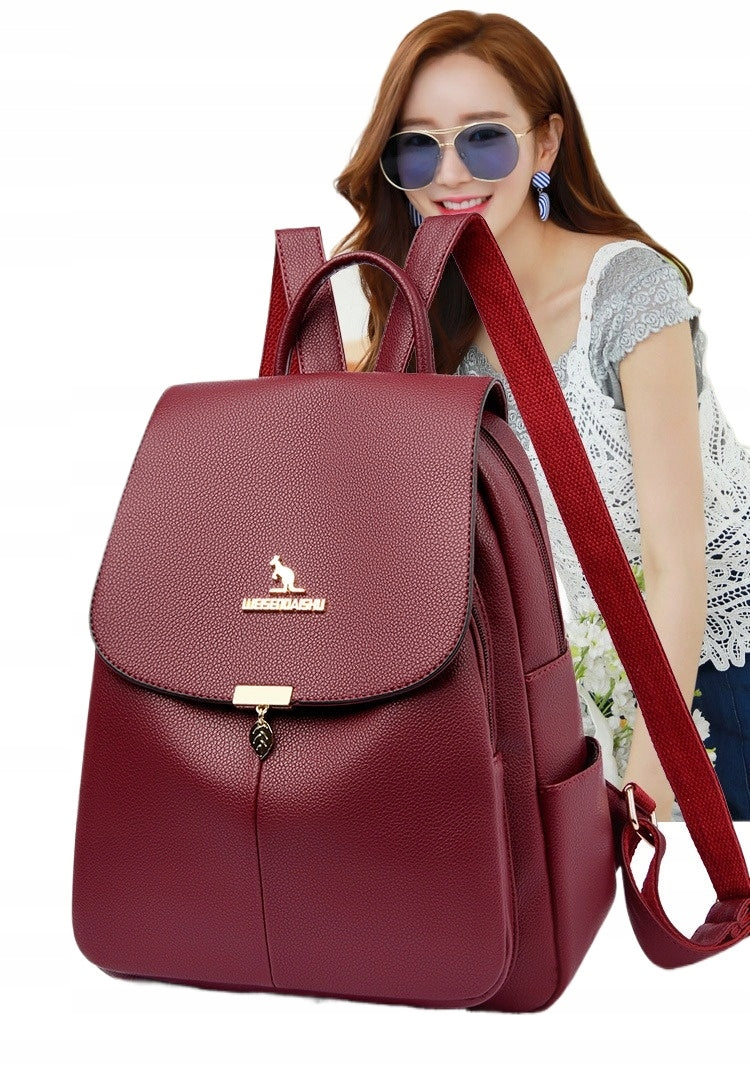 Women's School Backpack Urban Elegant Eco Leather Spacious Burgundy Packaging status original