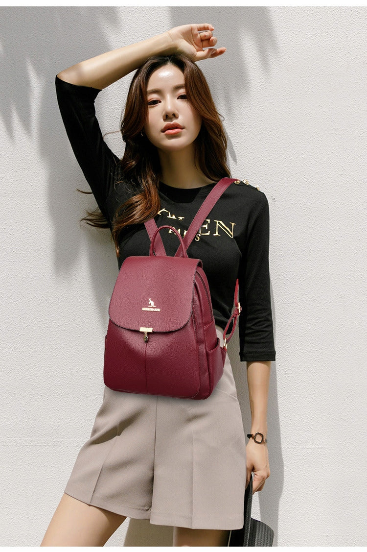 Women's School Backpack Urban Elegant Eco Leather Spacious Burgundy Packaging status original